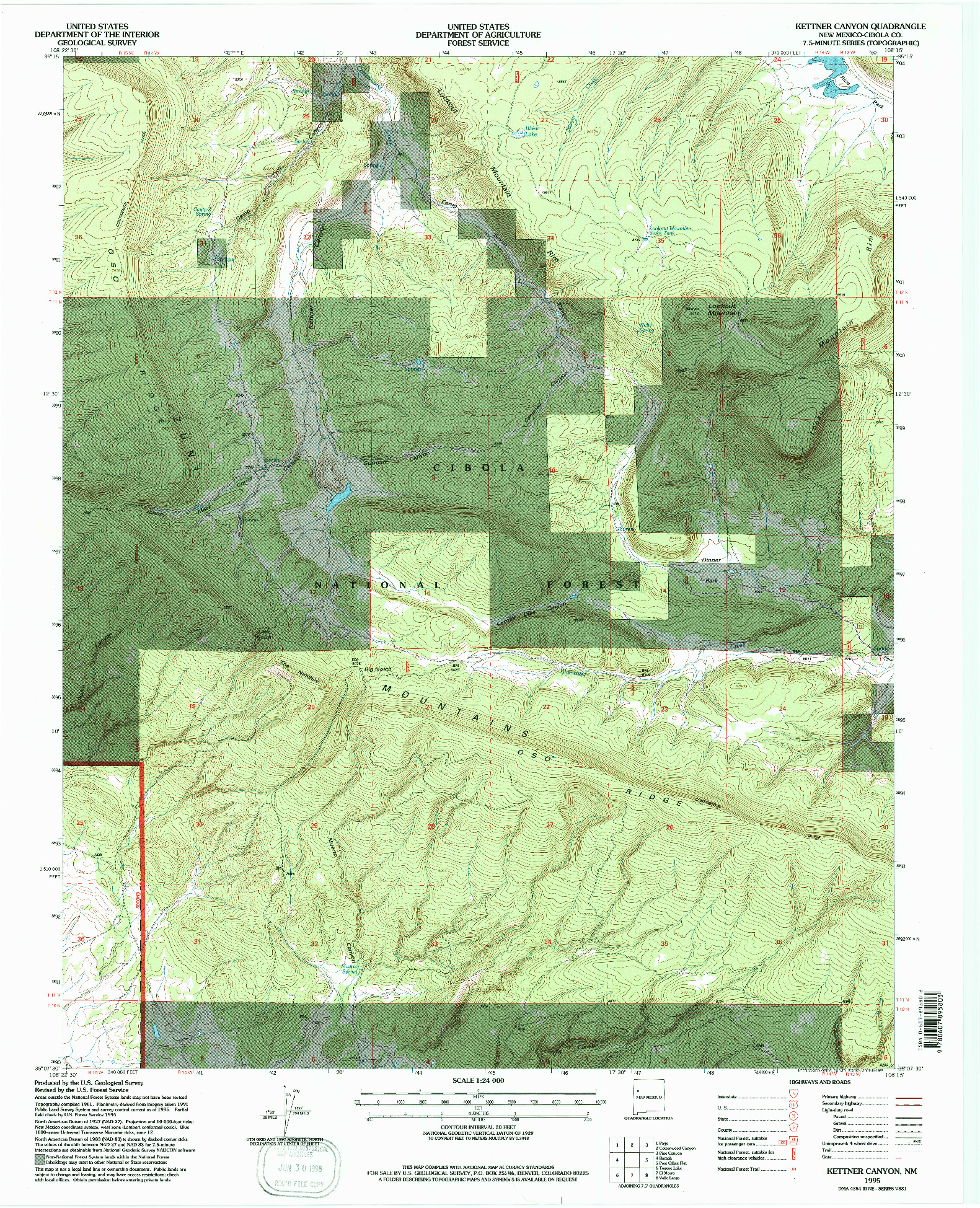 USGS 1:24000-SCALE QUADRANGLE FOR KETTNER CANYON, NM 1995