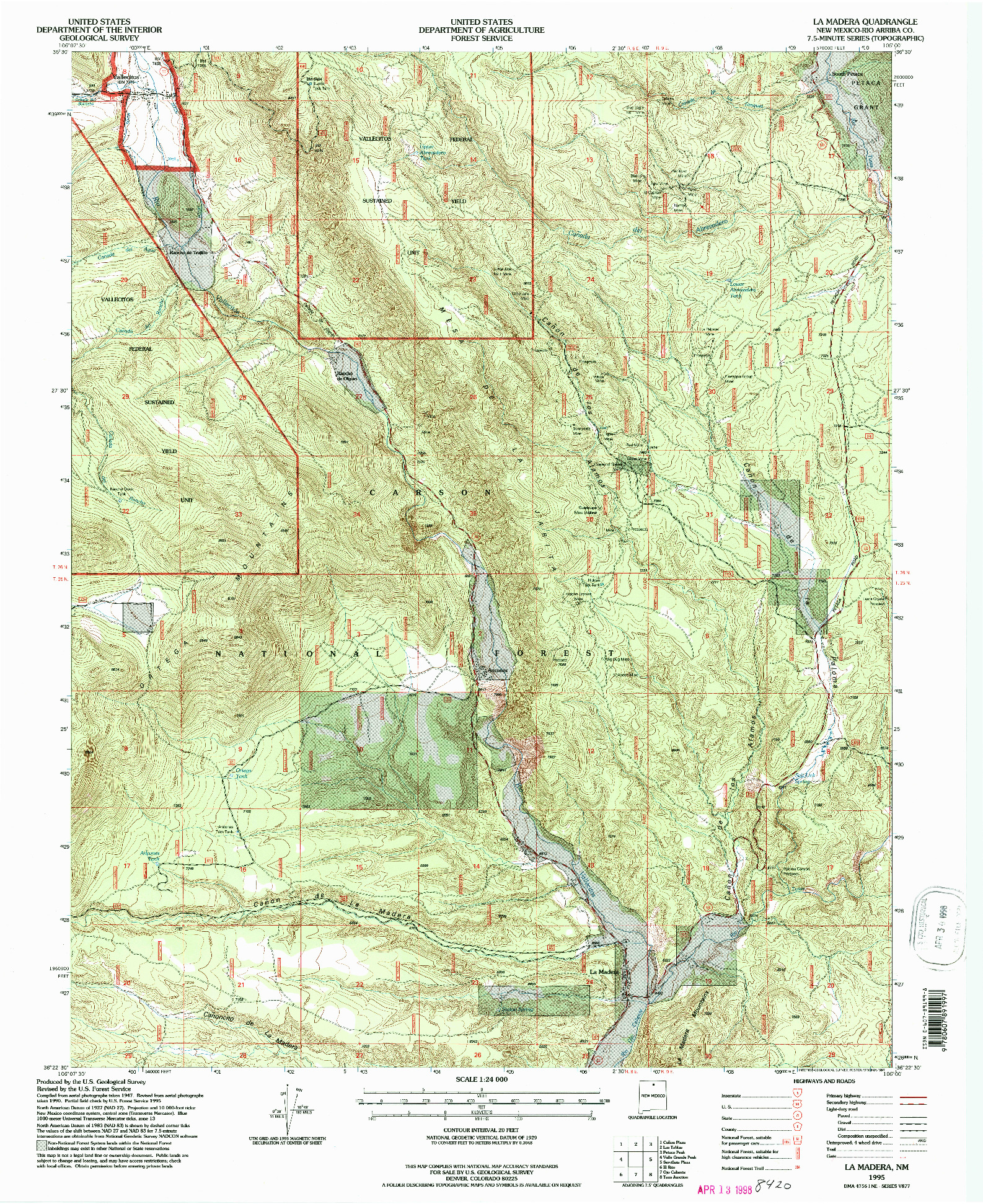 USGS 1:24000-SCALE QUADRANGLE FOR LA MADERA, NM 1995