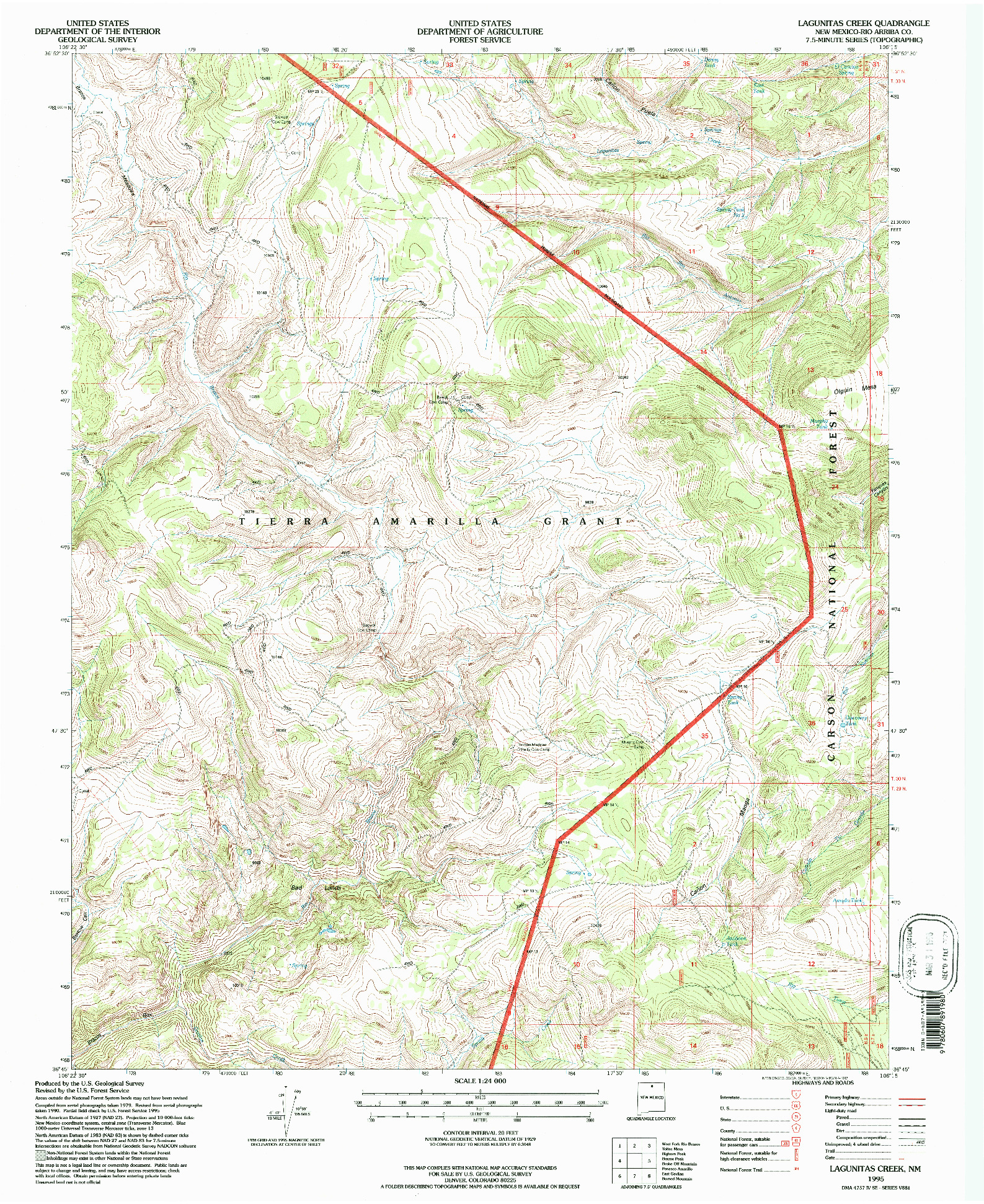 USGS 1:24000-SCALE QUADRANGLE FOR LAGUNITAS CREEK, NM 1995