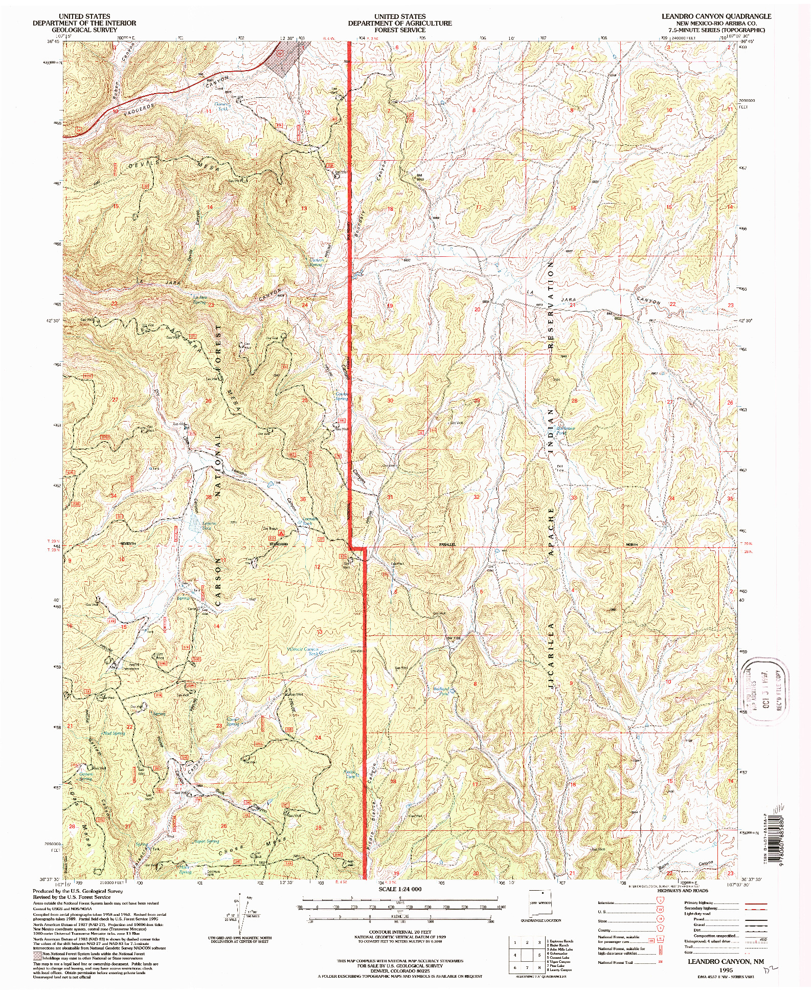 USGS 1:24000-SCALE QUADRANGLE FOR LEANDRO CANYON, NM 1995