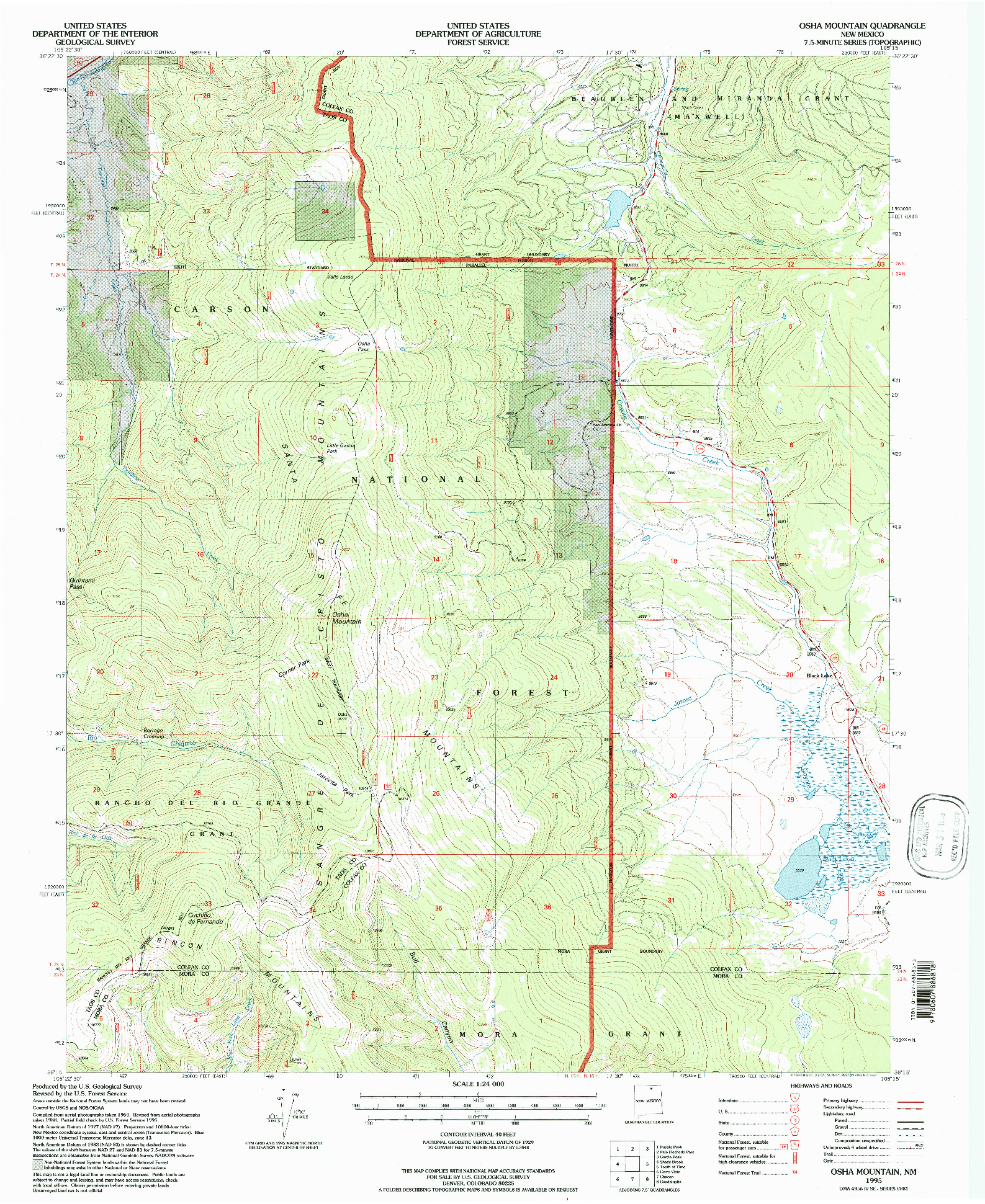 USGS 1:24000-SCALE QUADRANGLE FOR OSHA MOUNTAIN, NM 1995