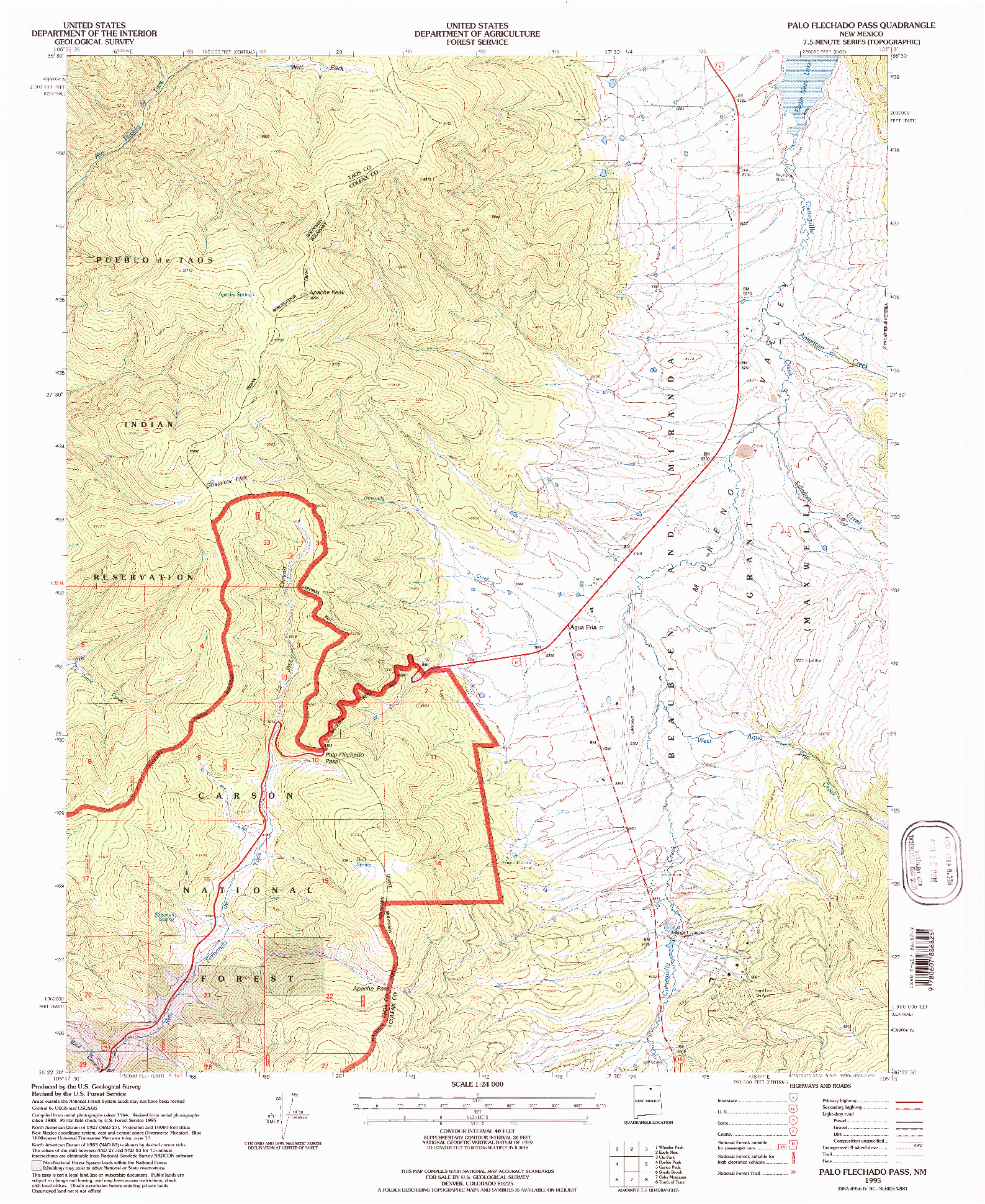 USGS 1:24000-SCALE QUADRANGLE FOR PALO FLECHADO PASS, NM 1995