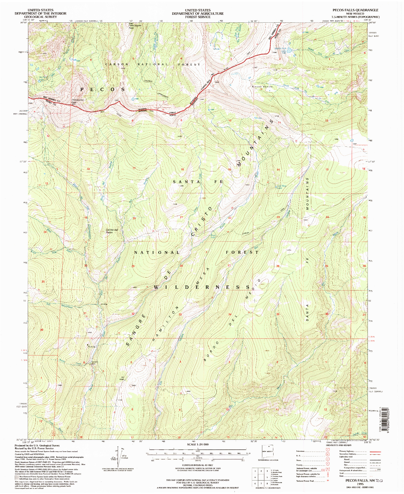 USGS 1:24000-SCALE QUADRANGLE FOR PECOS FALLS, NM 1995