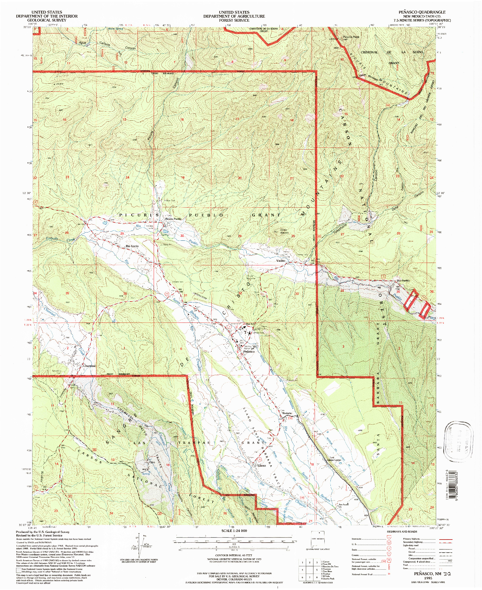 USGS 1:24000-SCALE QUADRANGLE FOR PENASCO, NM 1995