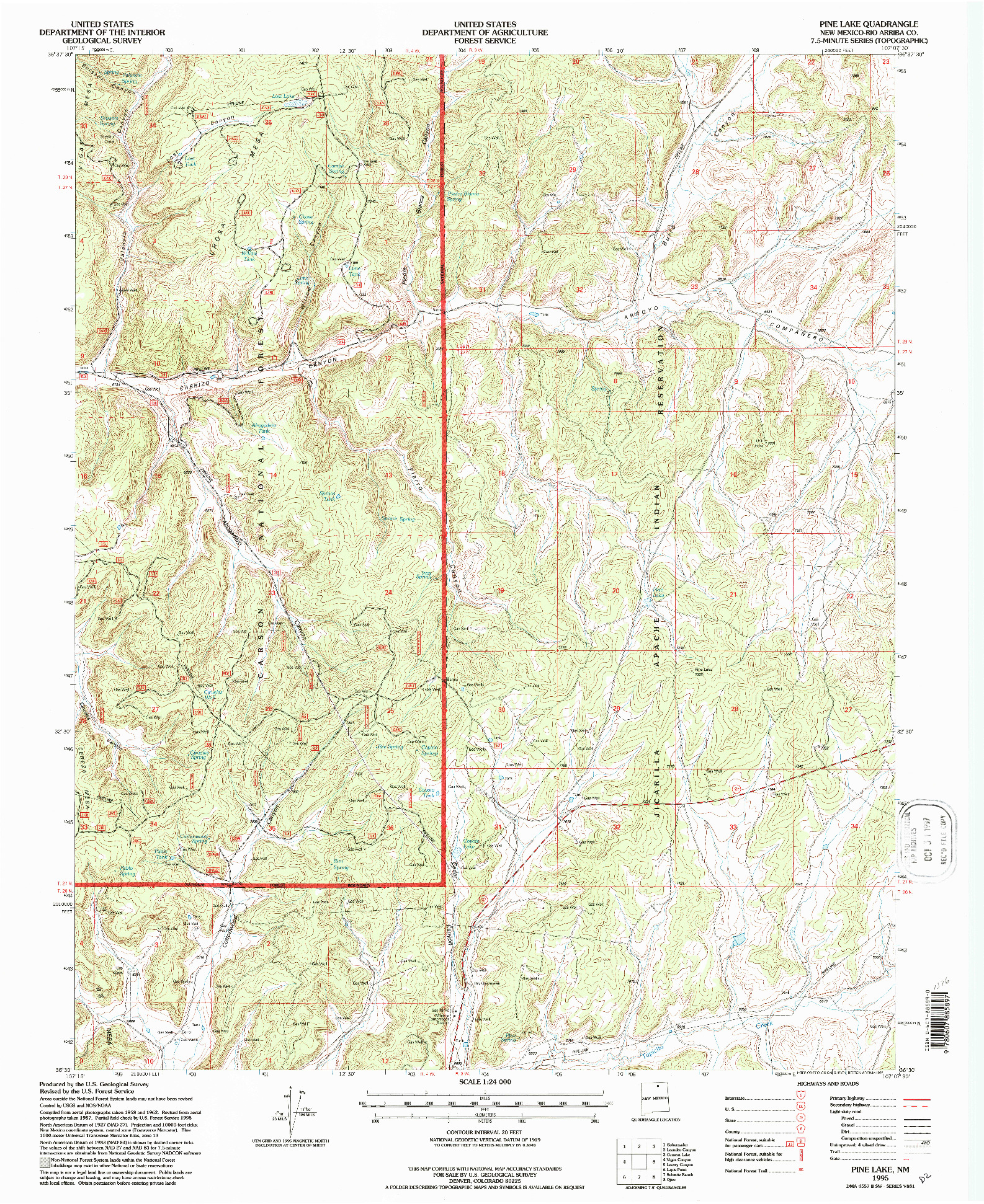 USGS 1:24000-SCALE QUADRANGLE FOR PINE LAKE, NM 1995