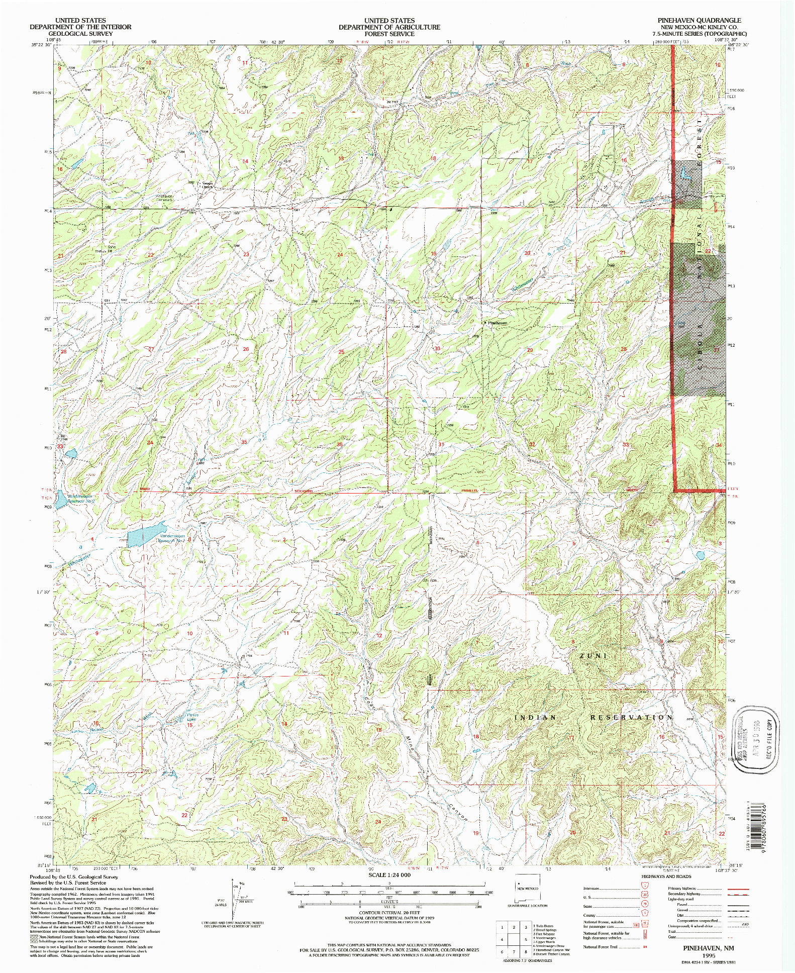 USGS 1:24000-SCALE QUADRANGLE FOR PINEHAVEN, NM 1995