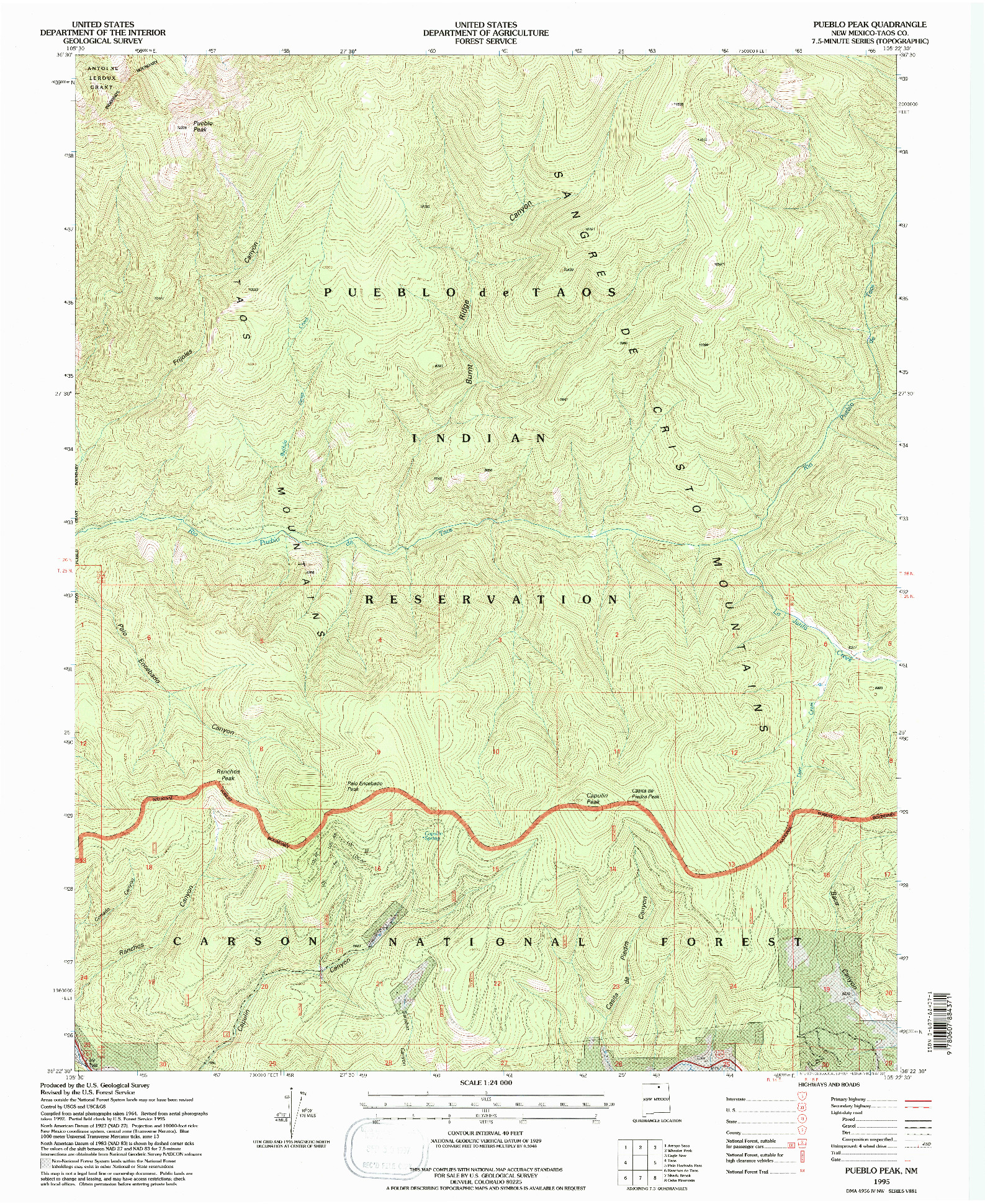 USGS 1:24000-SCALE QUADRANGLE FOR PUEBLO PEAK, NM 1995