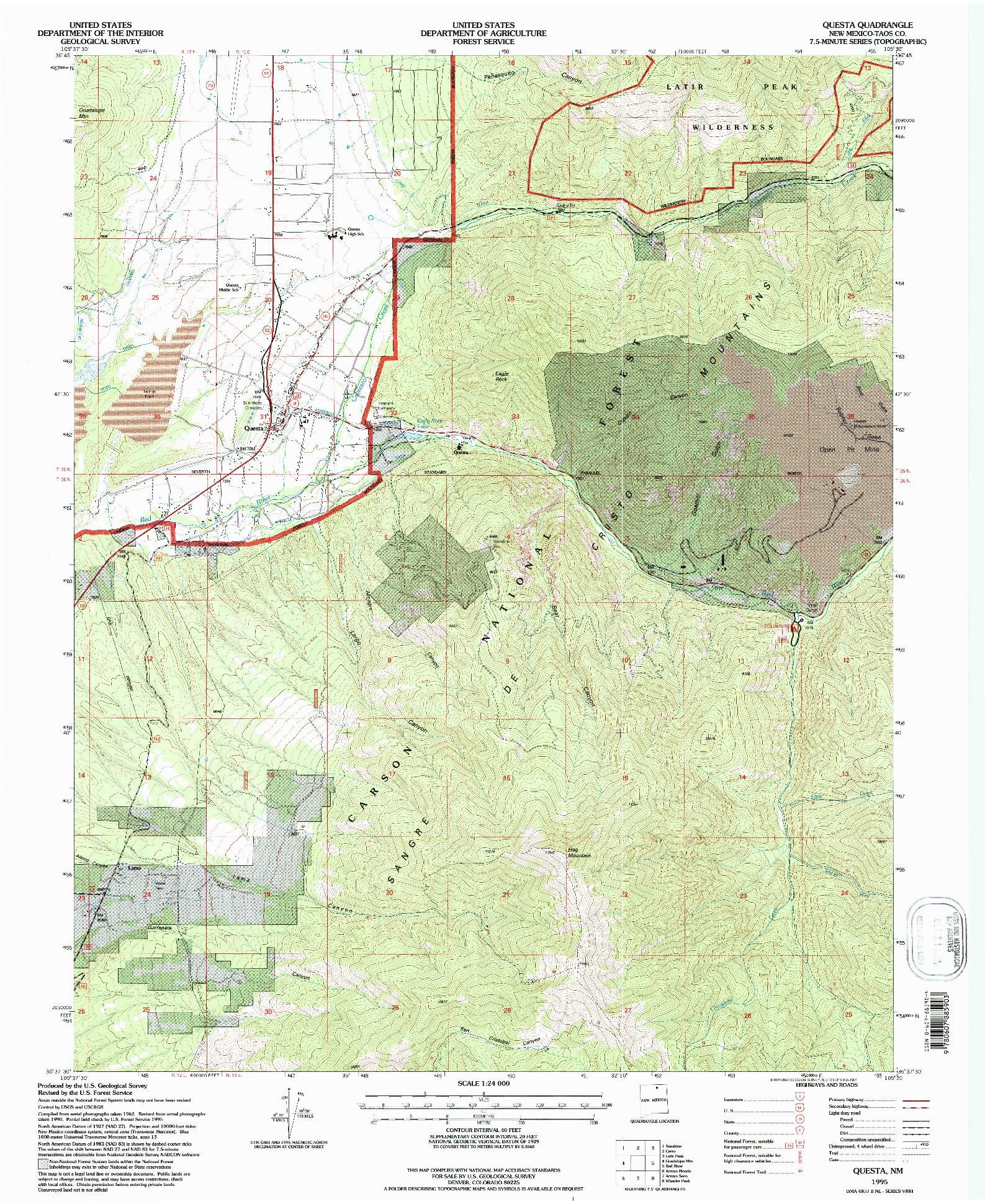 USGS 1:24000-SCALE QUADRANGLE FOR QUESTA, NM 1995