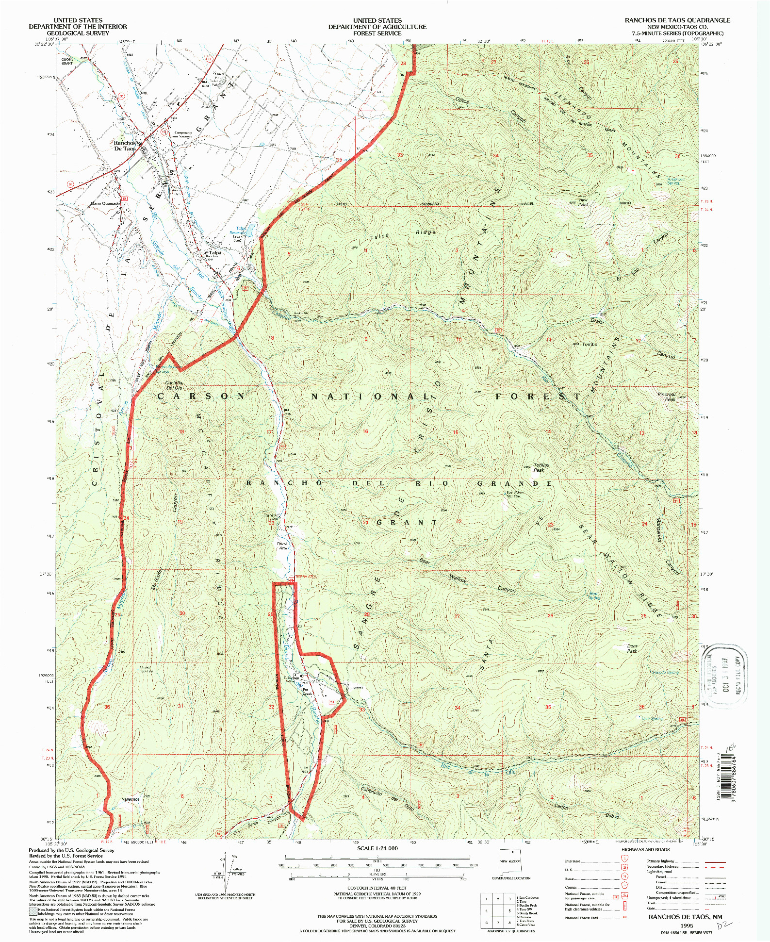 USGS 1:24000-SCALE QUADRANGLE FOR RANCHOS DE TAOS, NM 1995