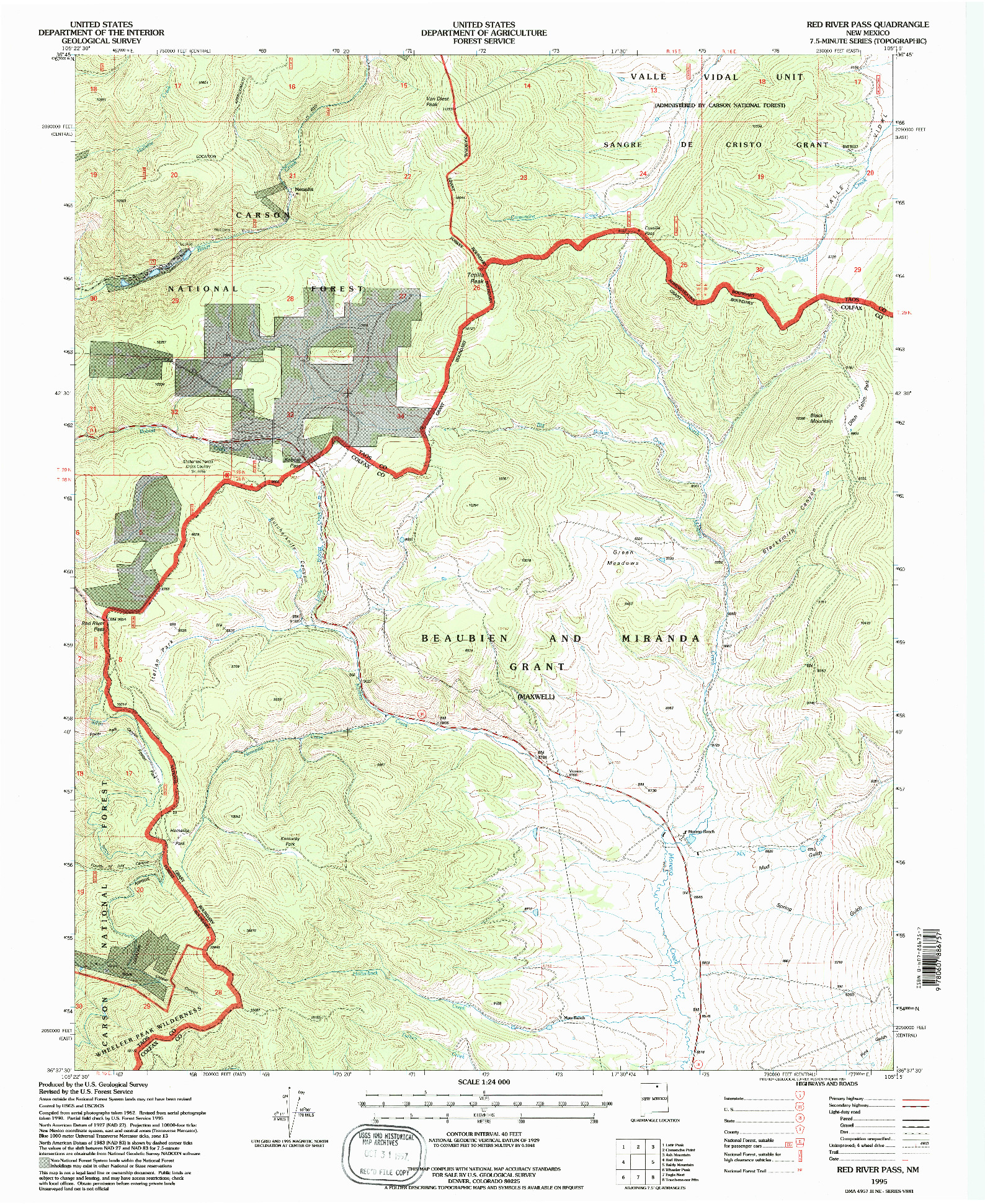 USGS 1:24000-SCALE QUADRANGLE FOR RED RIVER PASS, NM 1995