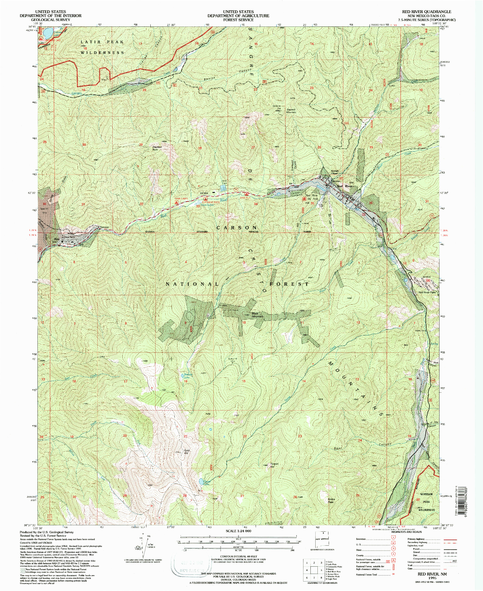 USGS 1:24000-SCALE QUADRANGLE FOR RED RIVER, NM 1995