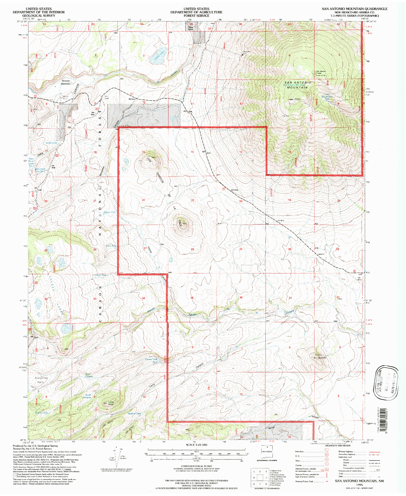 USGS 1:24000-SCALE QUADRANGLE FOR SAN ANTONIO MOUNTAIN, NM 1995