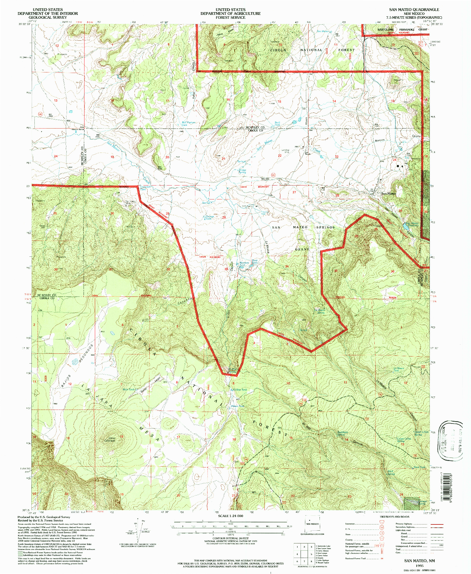 USGS 1:24000-SCALE QUADRANGLE FOR SAN MATEO, NM 1995