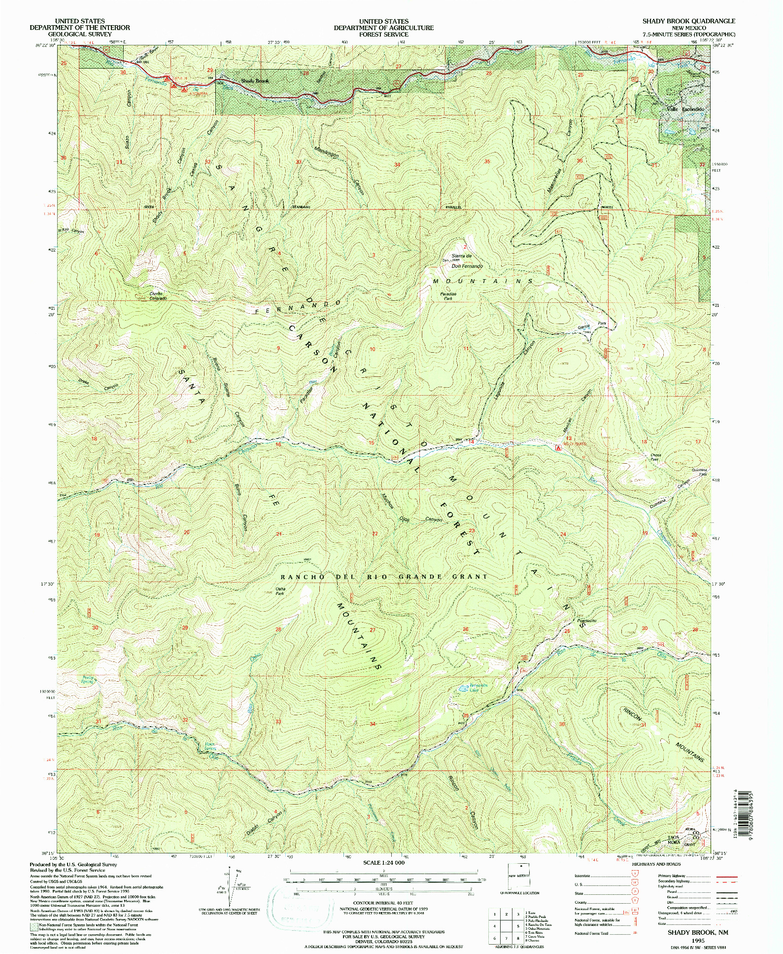 USGS 1:24000-SCALE QUADRANGLE FOR SHADY BROOK, NM 1995