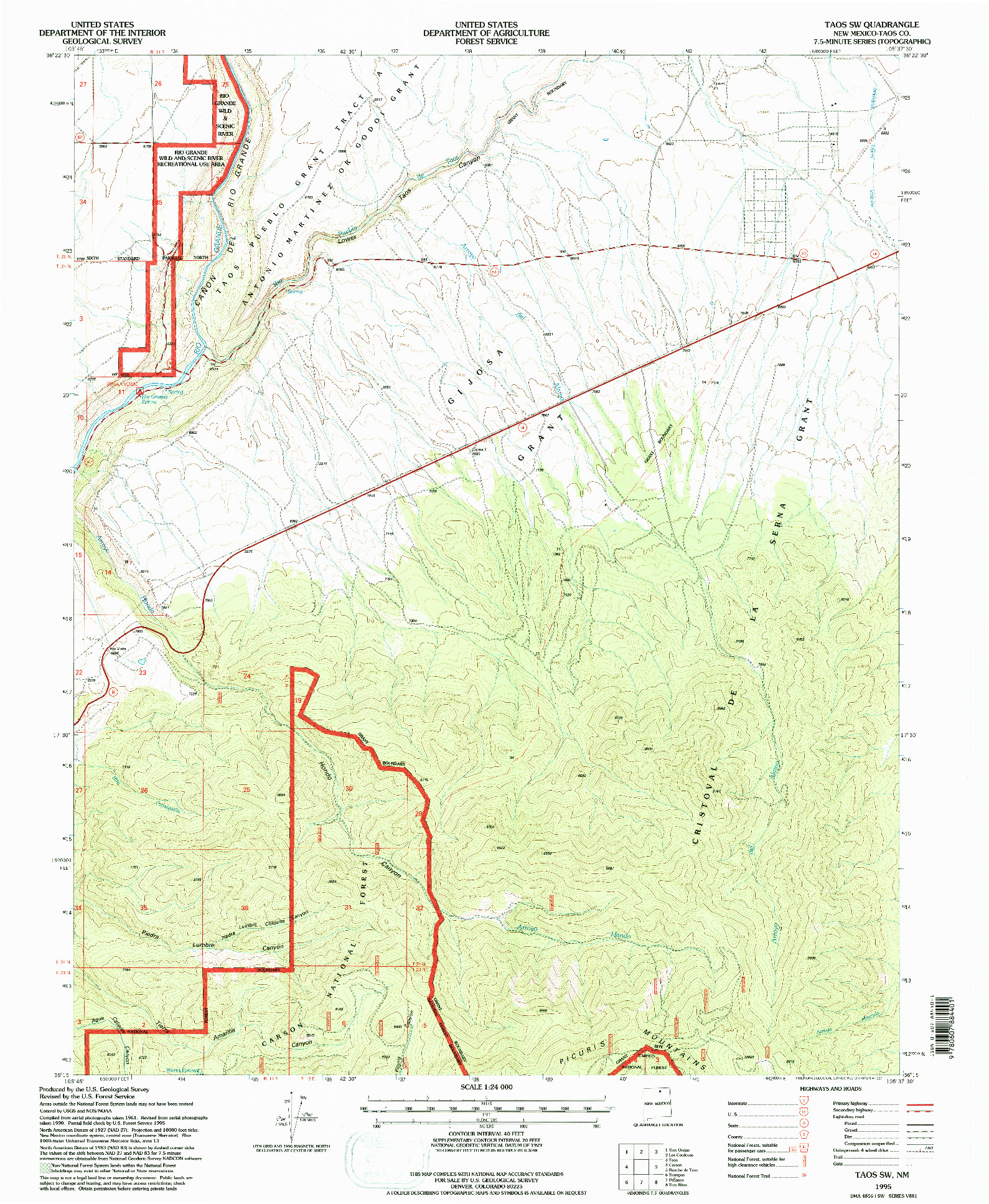 USGS 1:24000-SCALE QUADRANGLE FOR TAOS SW, NM 1995