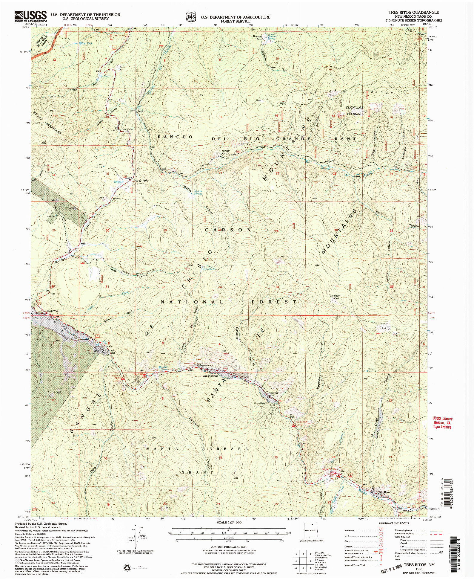 USGS 1:24000-SCALE QUADRANGLE FOR TRES RITOS, NM 1995
