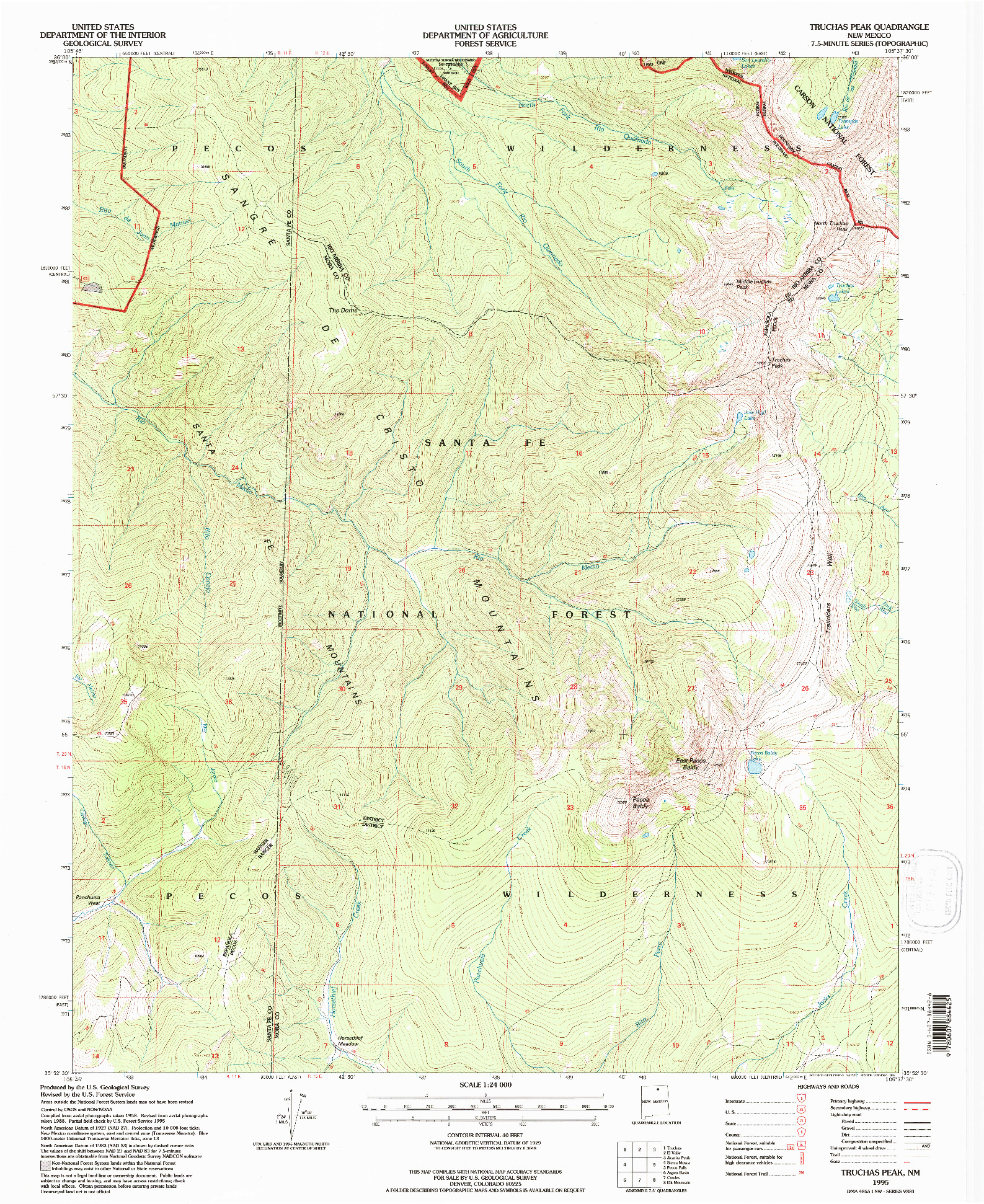 USGS 1:24000-SCALE QUADRANGLE FOR TRUCHAS PEAK, NM 1995