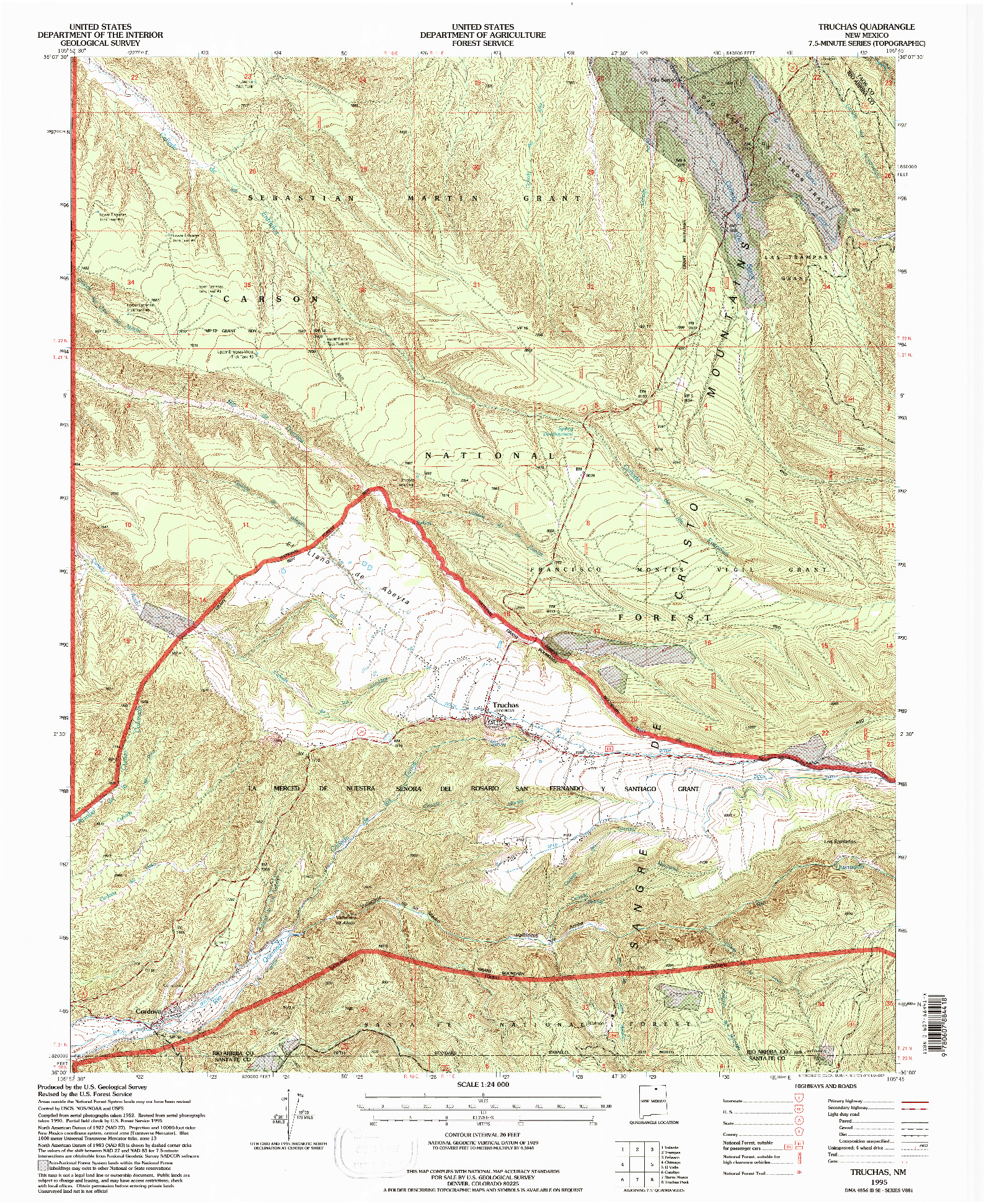 USGS 1:24000-SCALE QUADRANGLE FOR TRUCHAS, NM 1995