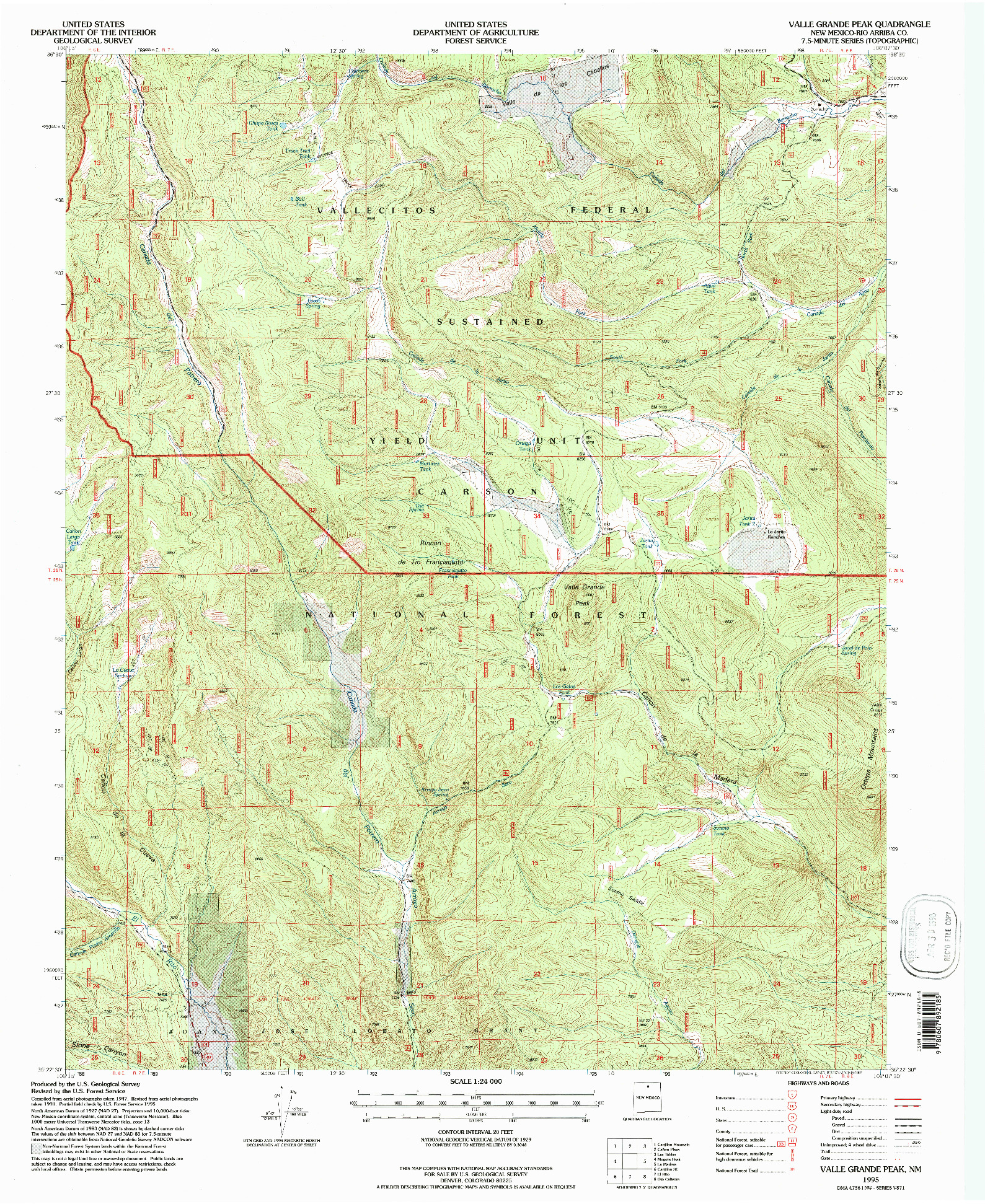 USGS 1:24000-SCALE QUADRANGLE FOR VALLE GRANDE PEAK, NM 1995