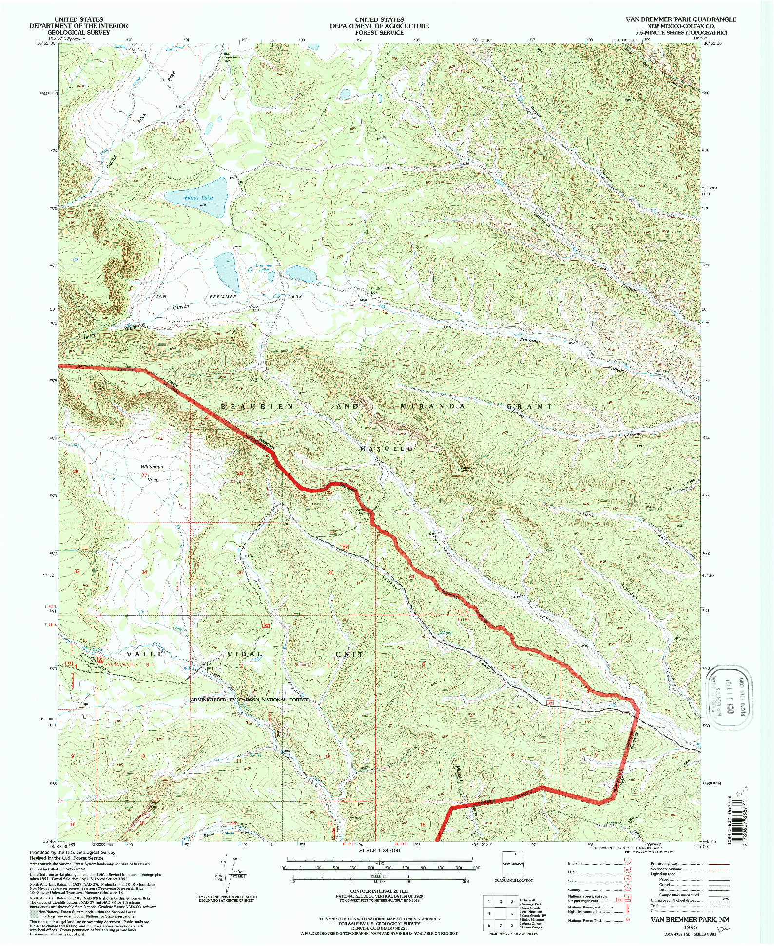 USGS 1:24000-SCALE QUADRANGLE FOR VAN BREMMER PARK, NM 1995