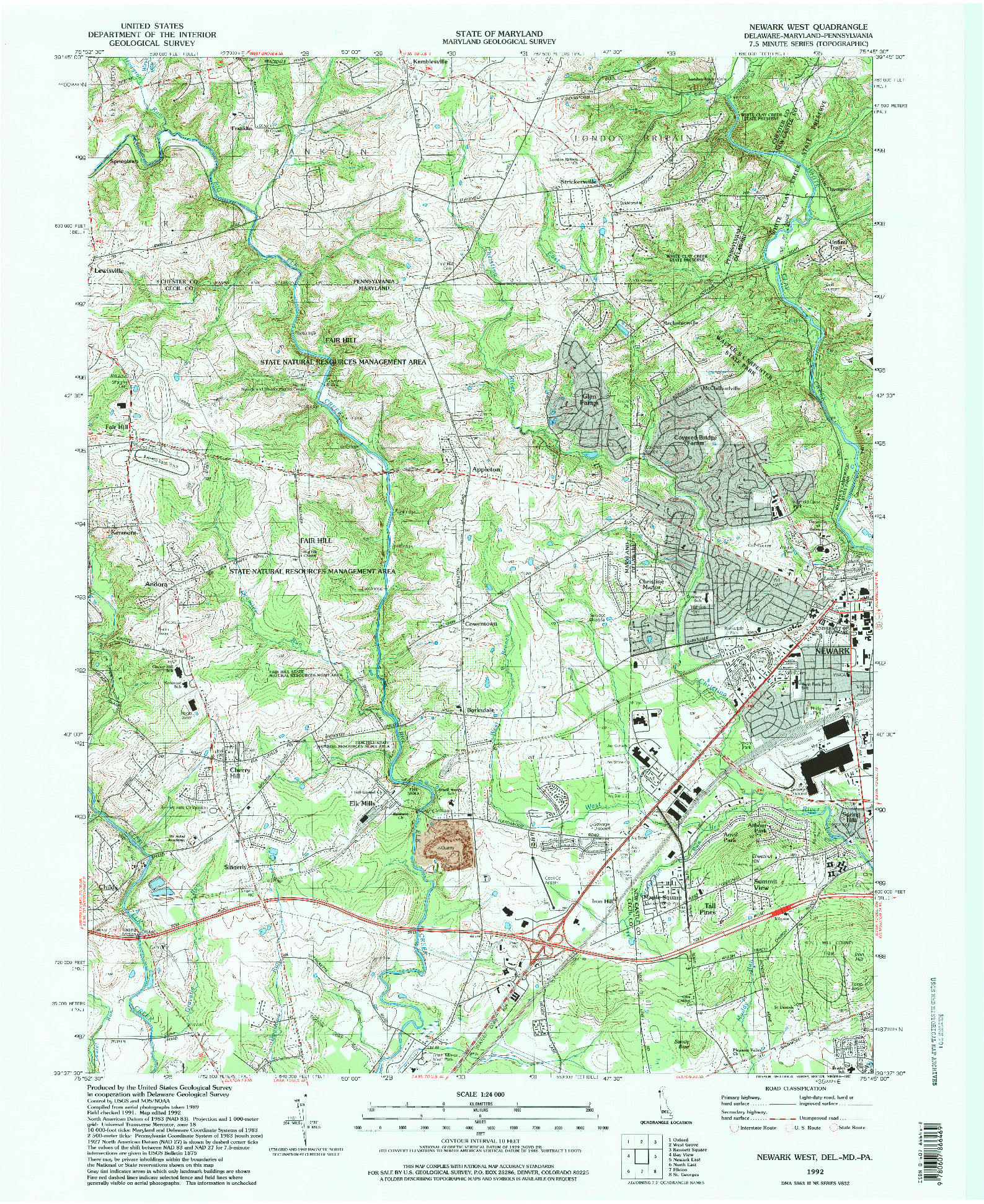 USGS 1:24000-SCALE QUADRANGLE FOR NEWARK WEST, DE 1992