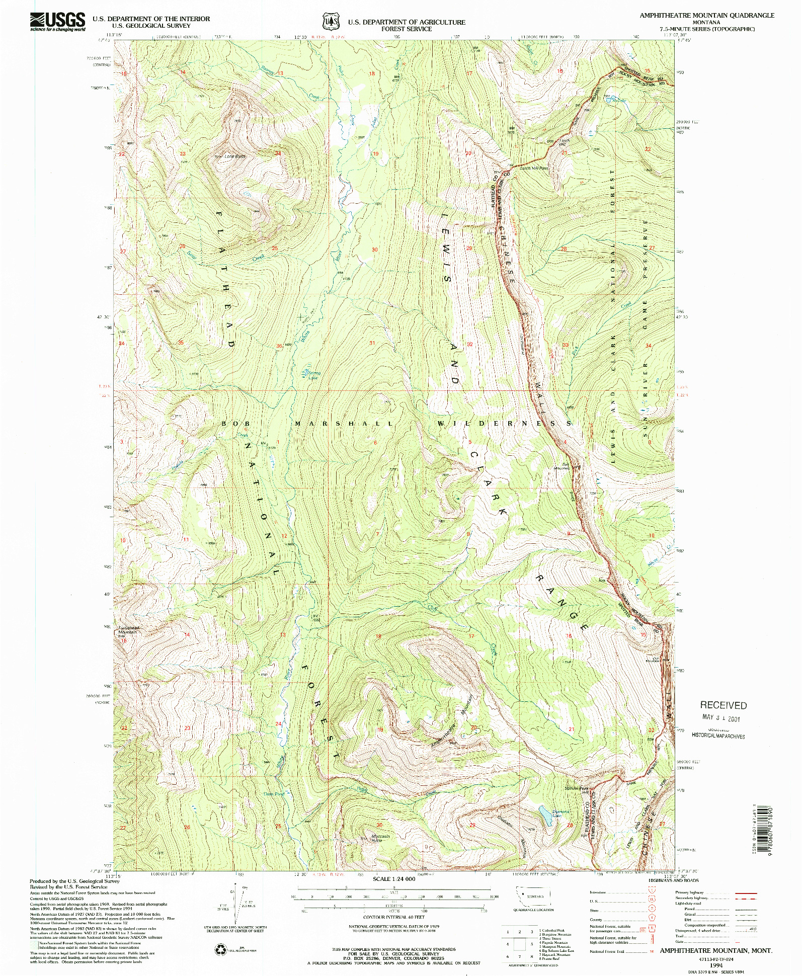 USGS 1:24000-SCALE QUADRANGLE FOR AMPHITHEATRE MOUNTAIN, MT 1994