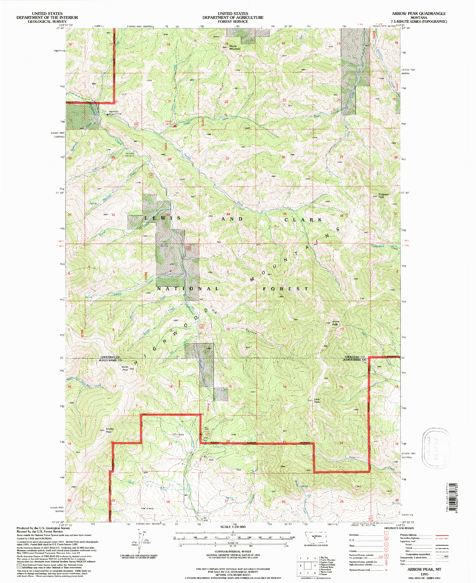 USGS 1:24000-SCALE QUADRANGLE FOR ARROW PEAK, MT 1995