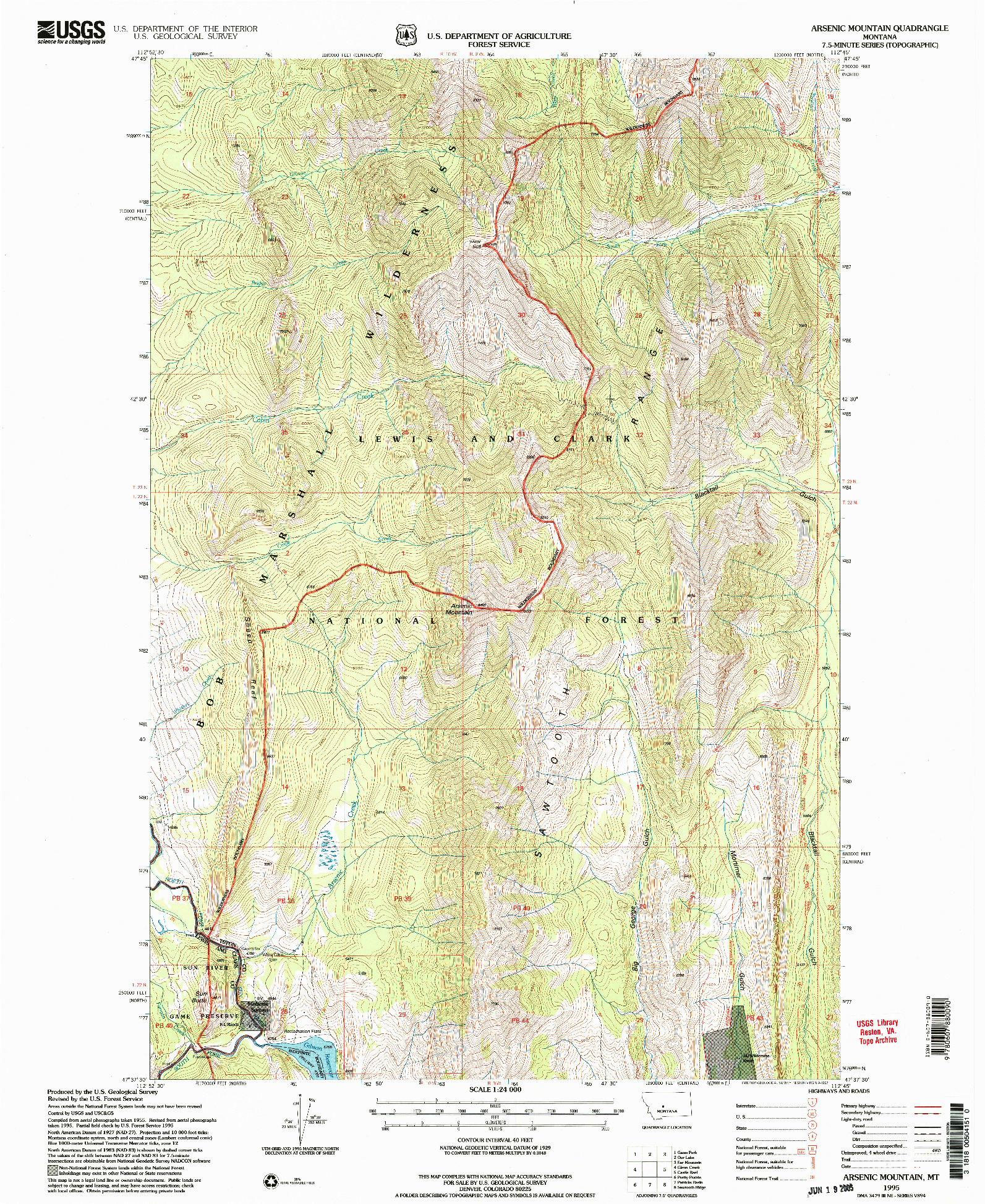 USGS 1:24000-SCALE QUADRANGLE FOR ARSENIC MOUNTAIN, MT 1995