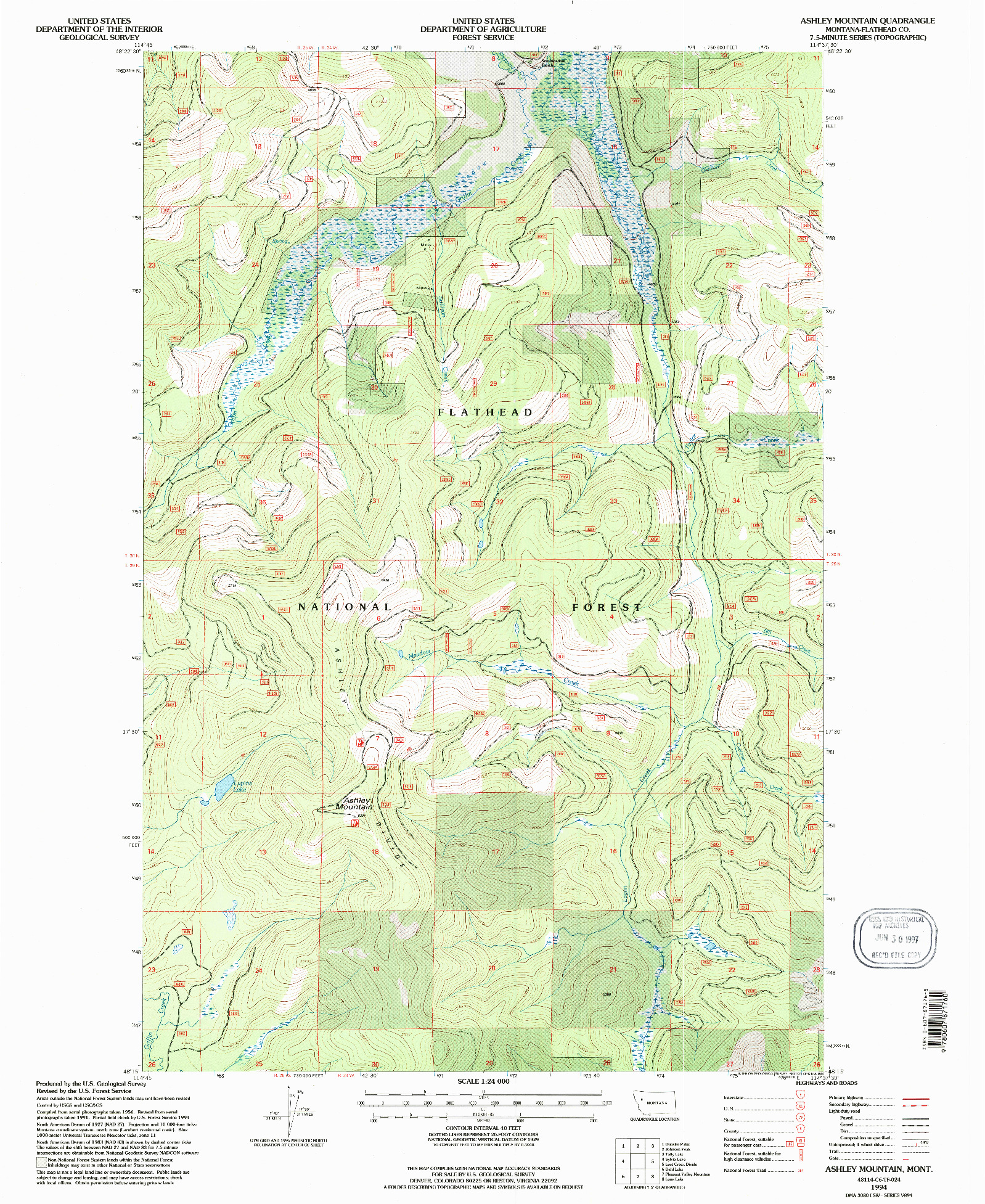 USGS 1:24000-SCALE QUADRANGLE FOR ASHLEY MOUNTAIN, MT 1994