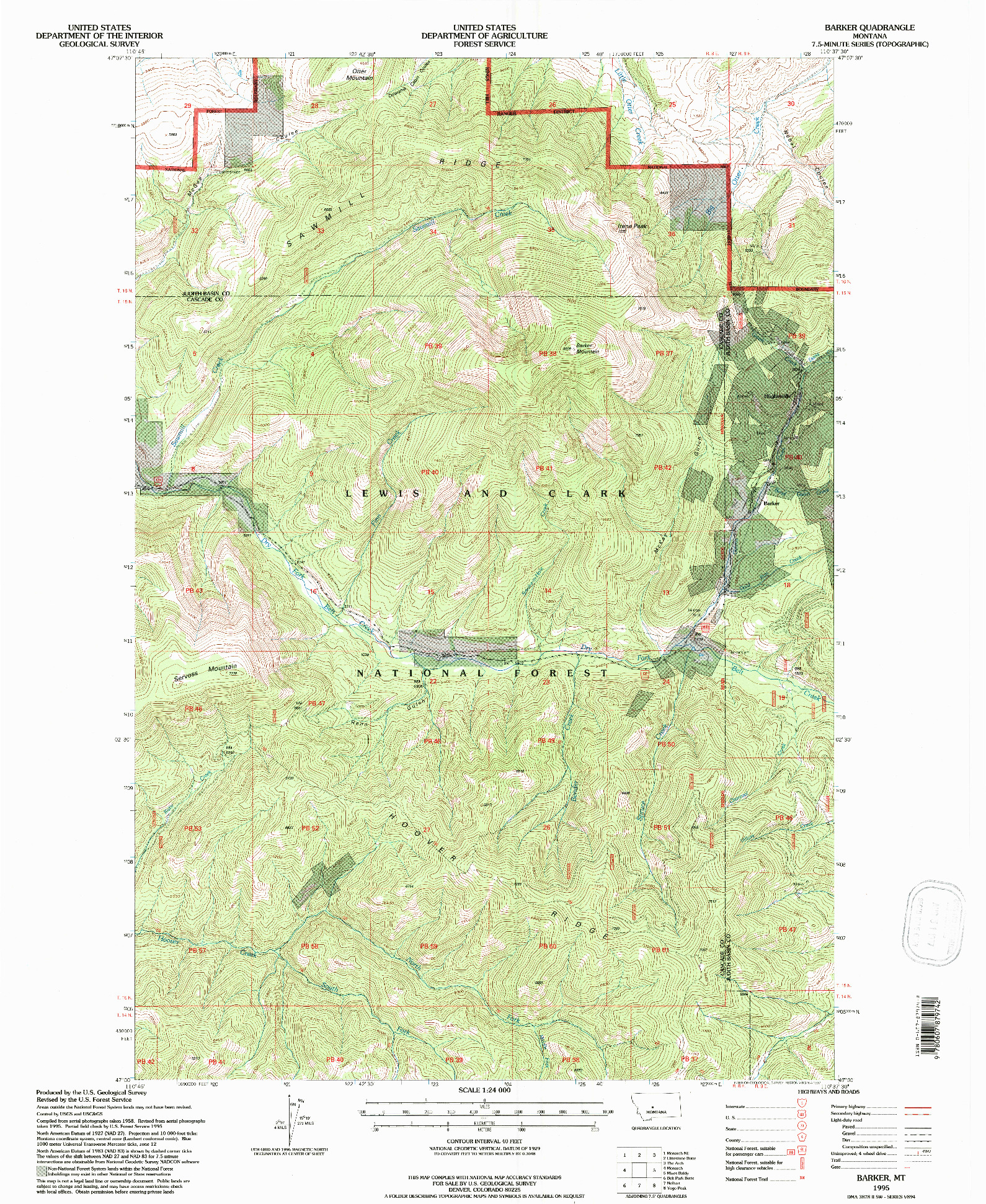 USGS 1:24000-SCALE QUADRANGLE FOR BARKER, MT 1995