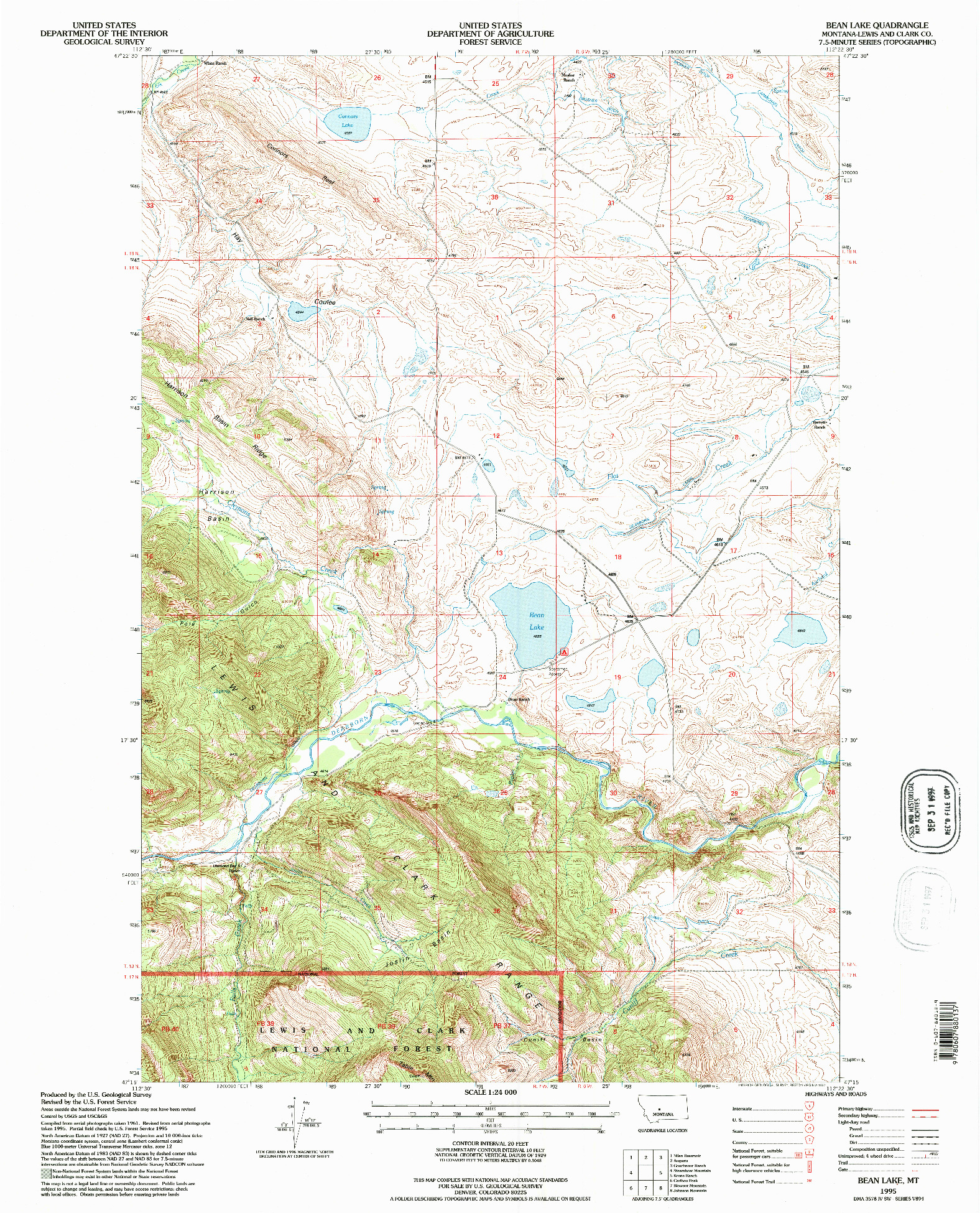 USGS 1:24000-SCALE QUADRANGLE FOR BEAN LAKE, MT 1995