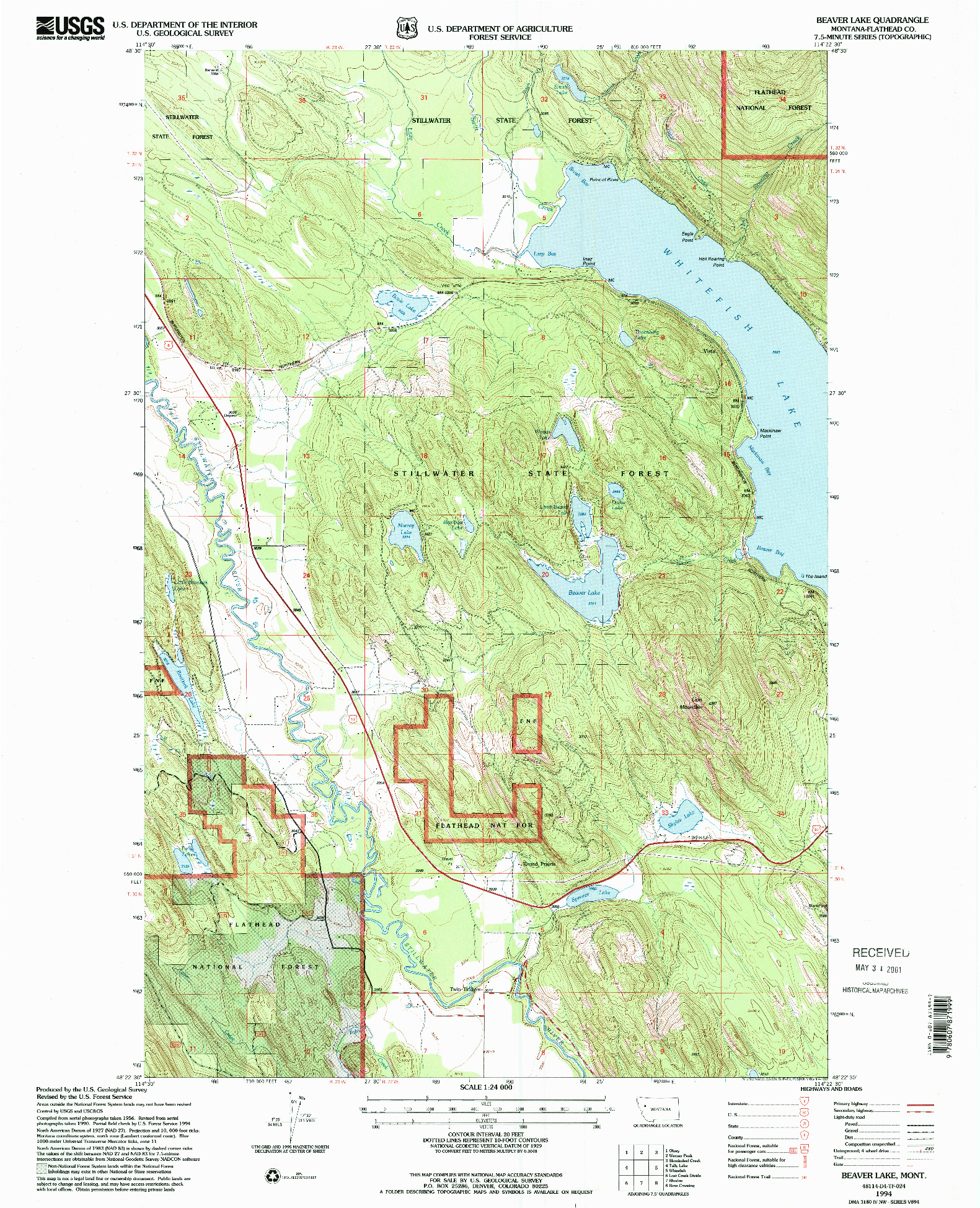USGS 1:24000-SCALE QUADRANGLE FOR BEAVER LAKE, MT 1994