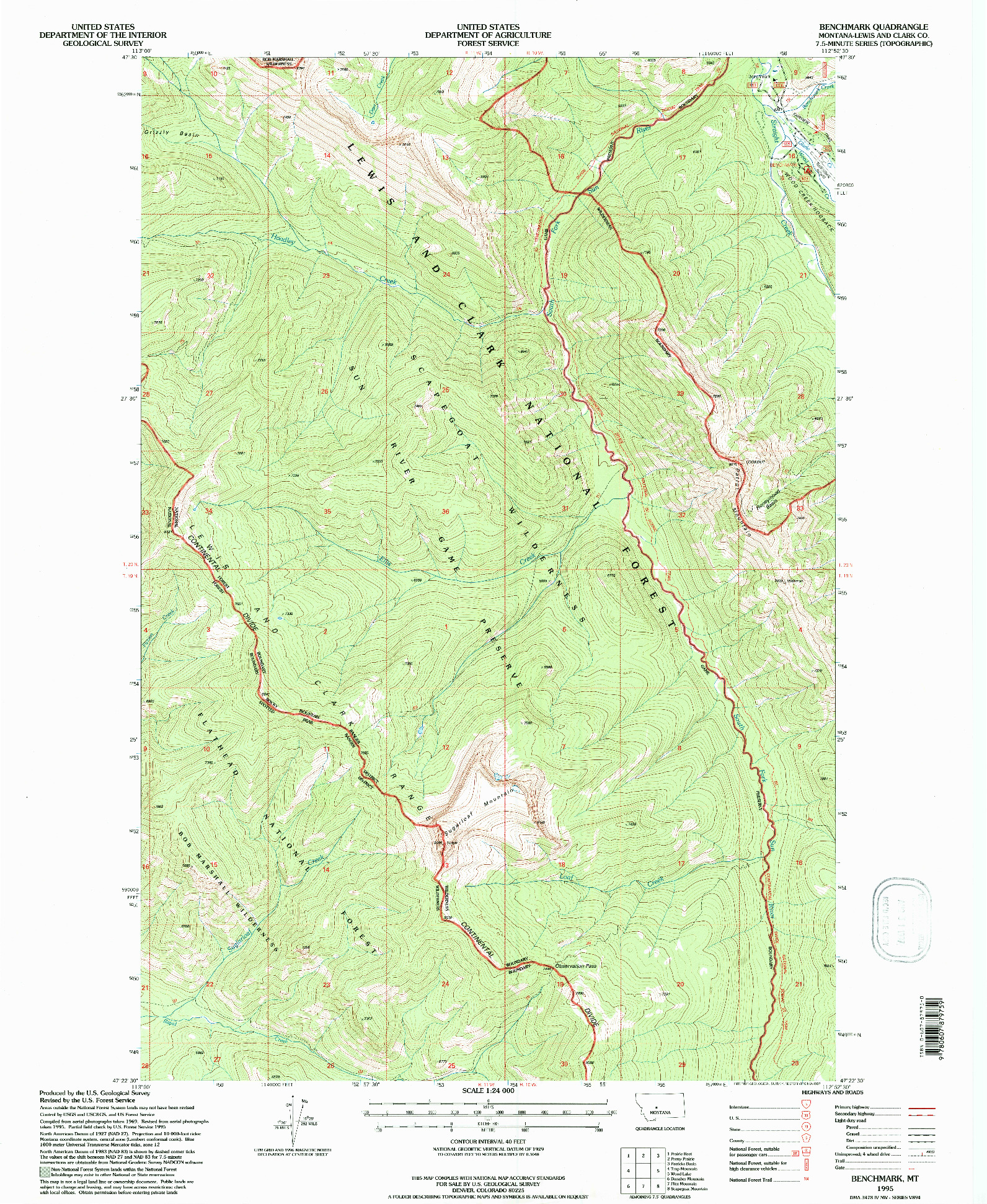 USGS 1:24000-SCALE QUADRANGLE FOR BENCHMARK, MT 1995