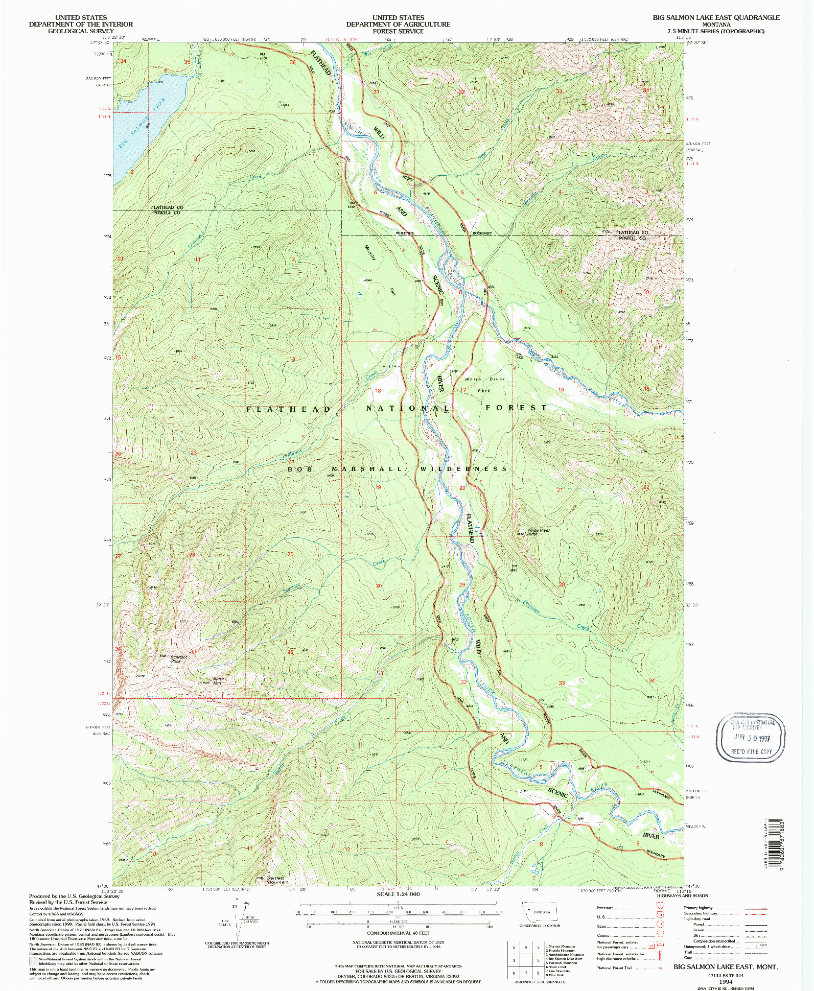 USGS 1:24000-SCALE QUADRANGLE FOR BIG SALMON LAKE EAST, MT 1994