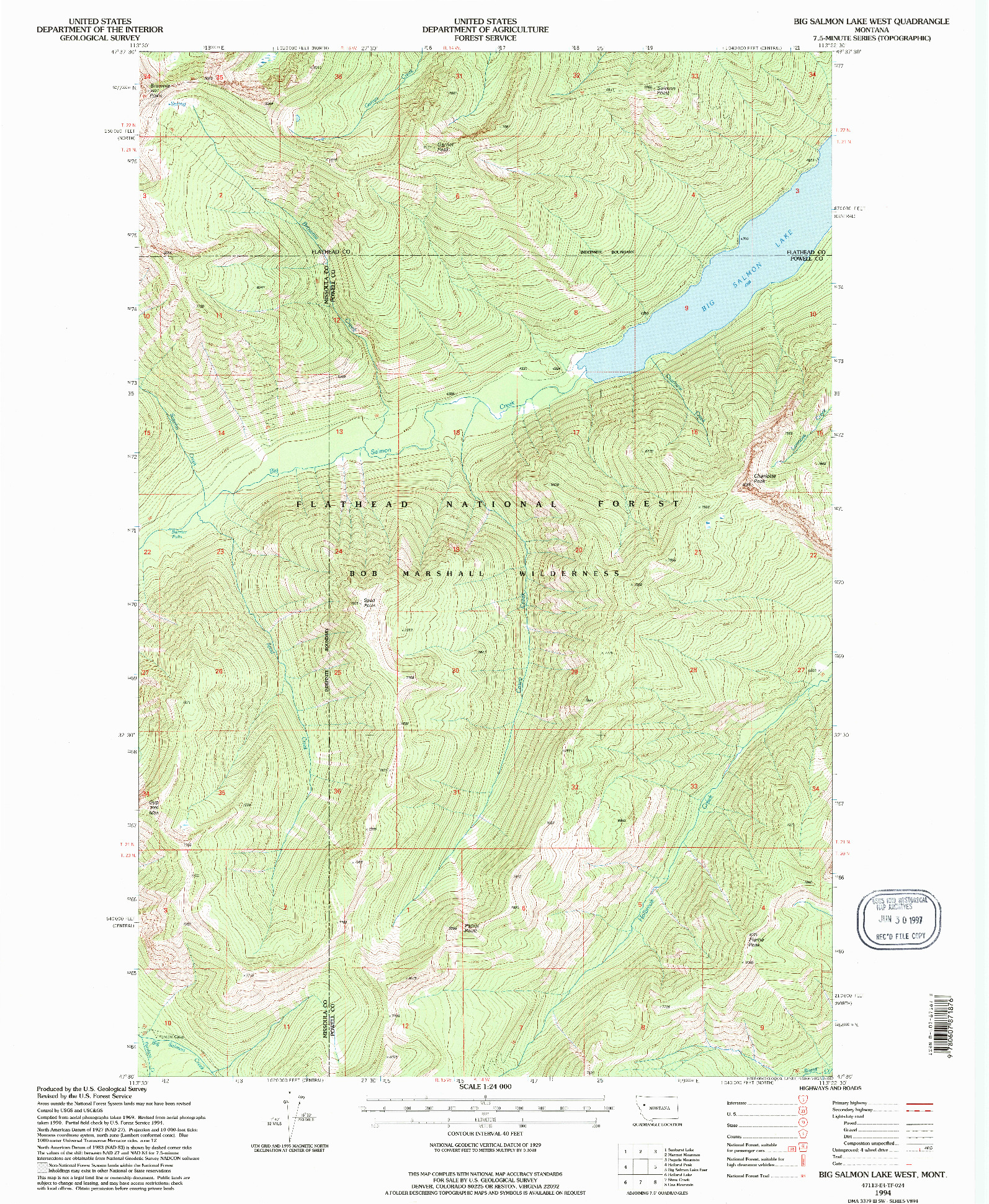 USGS 1:24000-SCALE QUADRANGLE FOR BIG SALMON LAKE WEST, MT 1994
