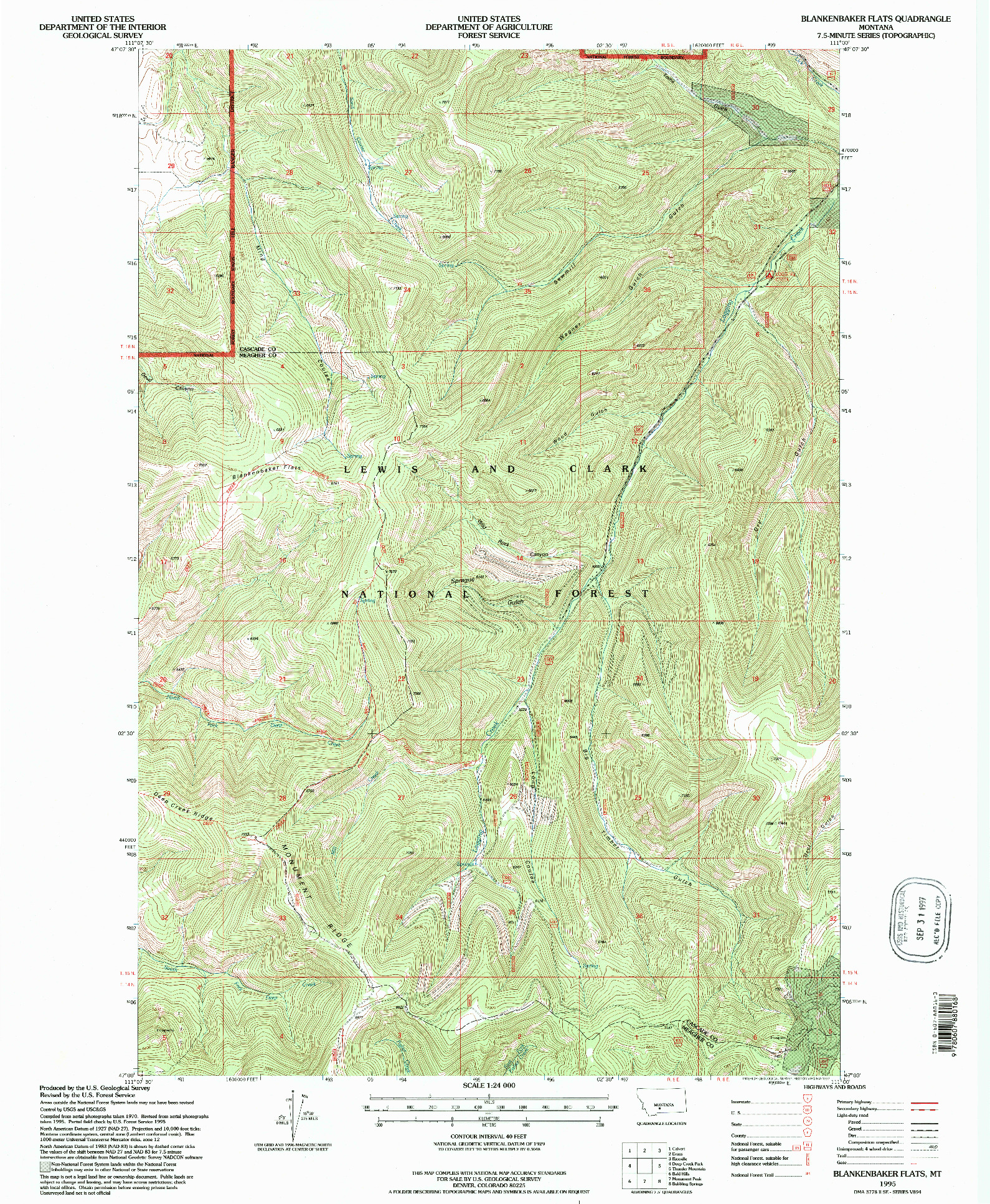 USGS 1:24000-SCALE QUADRANGLE FOR BLANKENBAKER FLATS, MT 1995