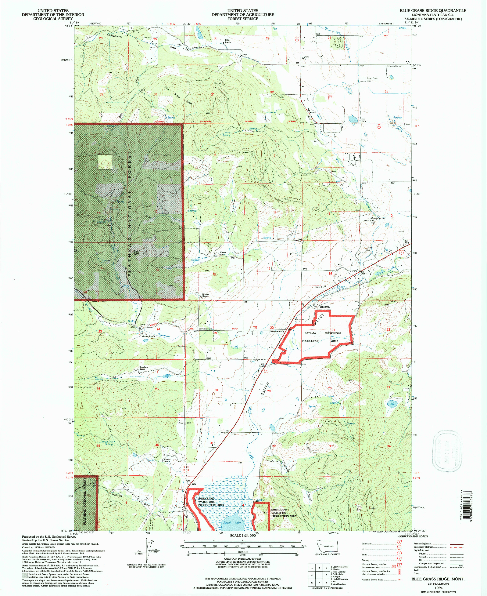 USGS 1:24000-SCALE QUADRANGLE FOR BLUE GRASS RIDGE, MT 1994