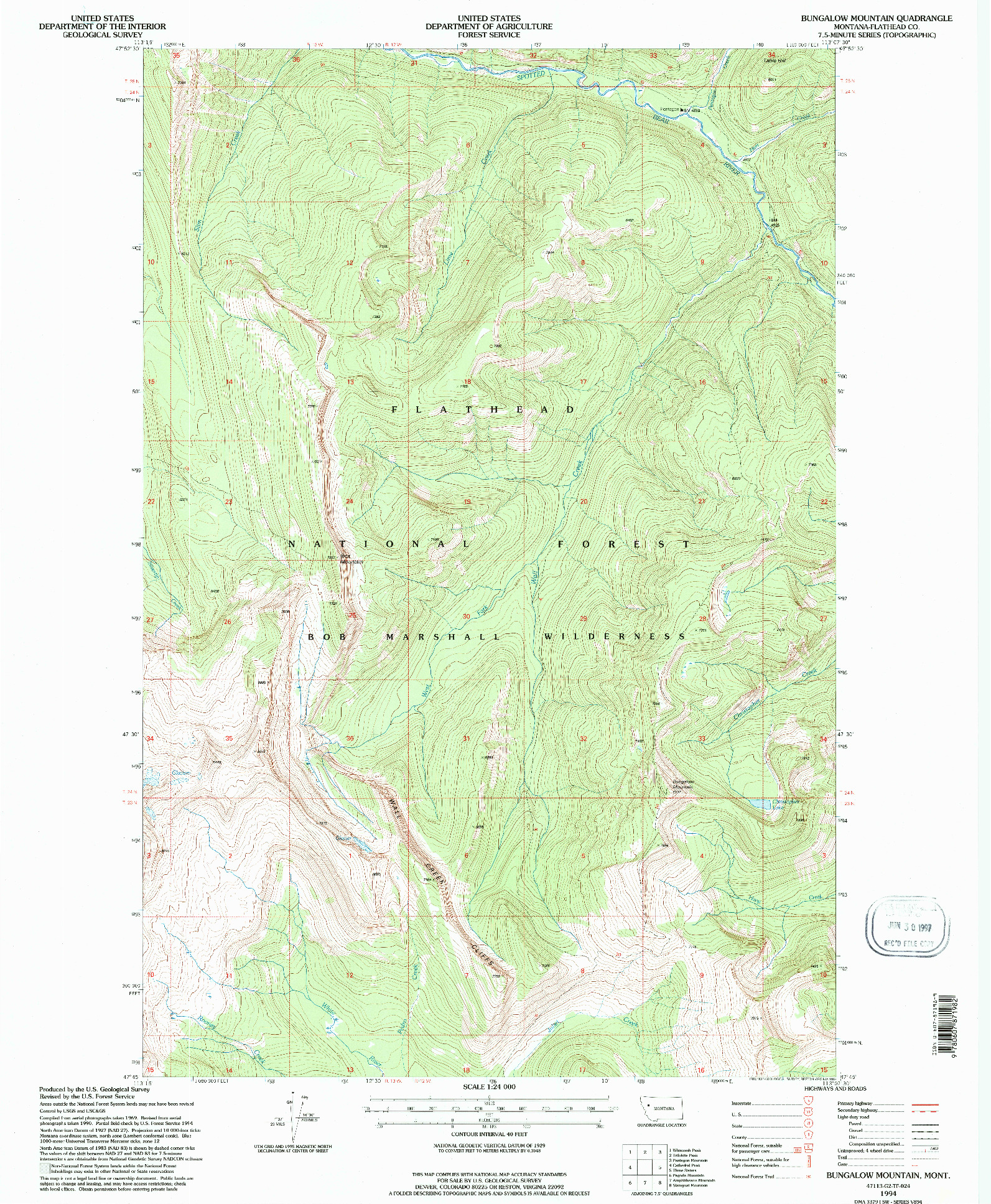 USGS 1:24000-SCALE QUADRANGLE FOR BUNGALOW MOUNTAIN, MT 1994