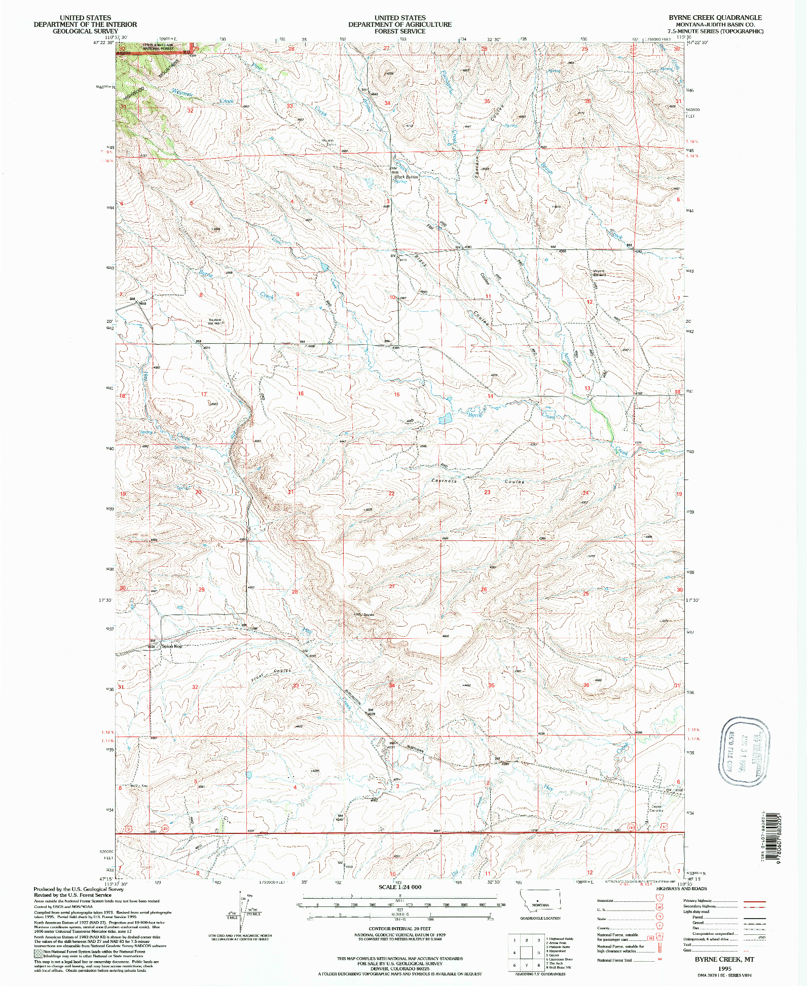 USGS 1:24000-SCALE QUADRANGLE FOR BYRNE CREEK, MT 1995