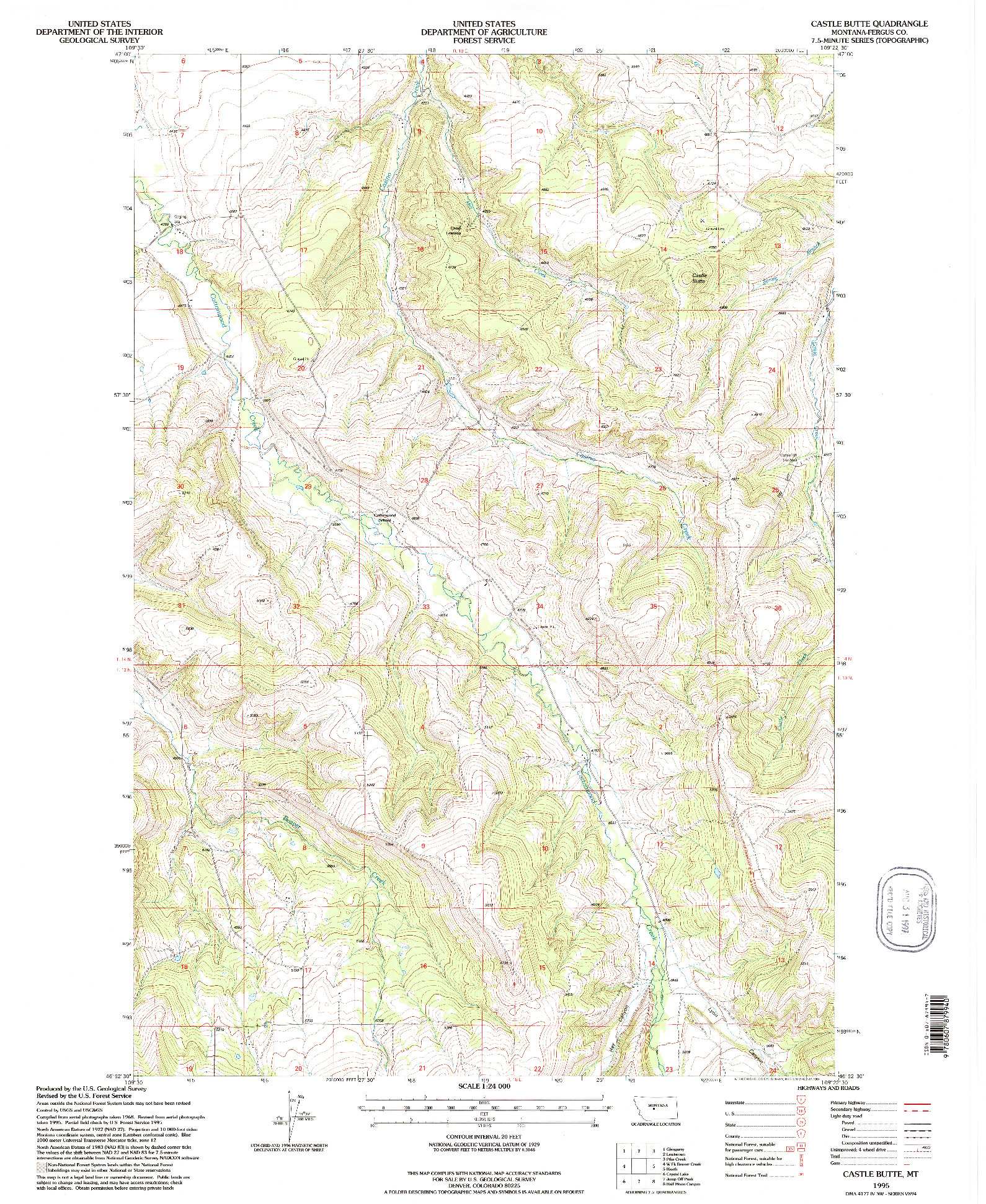 USGS 1:24000-SCALE QUADRANGLE FOR CASTLE BUTTE, MT 1995