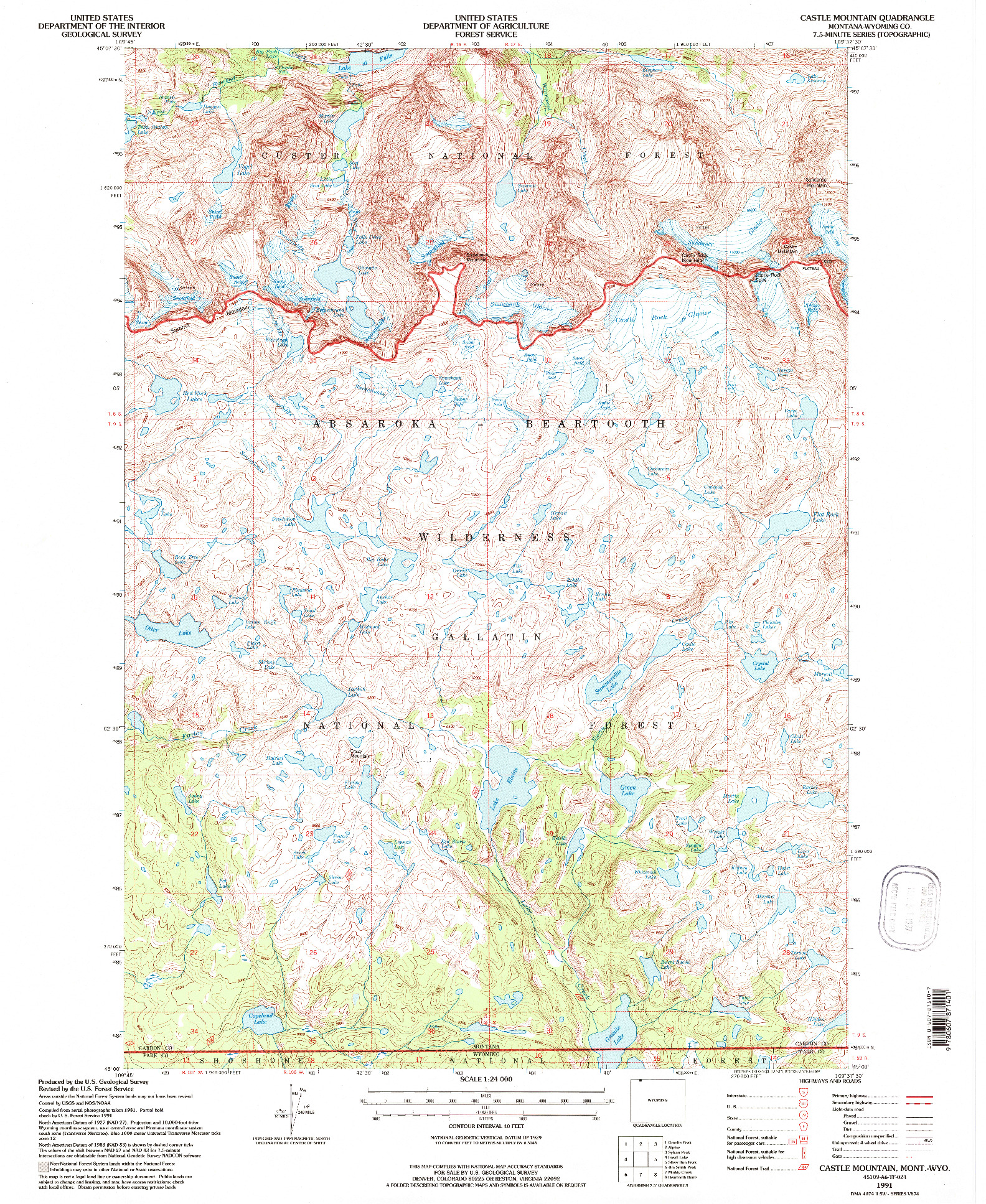 USGS 1:24000-SCALE QUADRANGLE FOR CASTLE MOUNTAIN, MT 1991