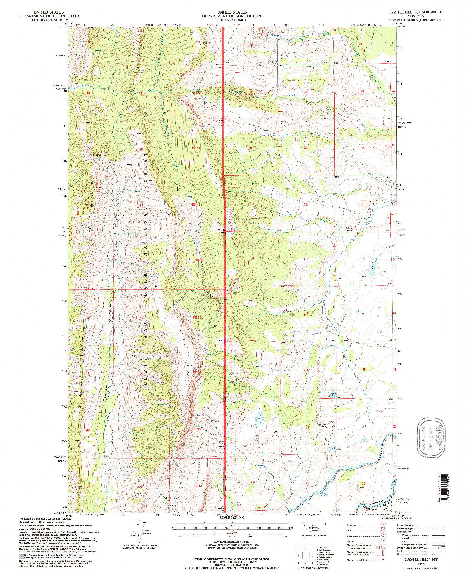 USGS 1:24000-SCALE QUADRANGLE FOR CASTLE REEF, MT 1995