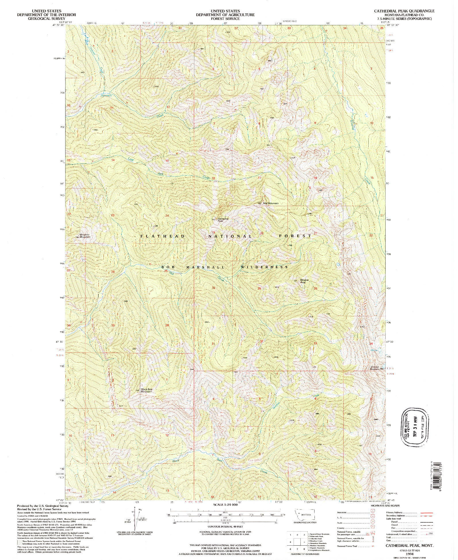 USGS 1:24000-SCALE QUADRANGLE FOR CATHEDRAL PEAK, MT 1994