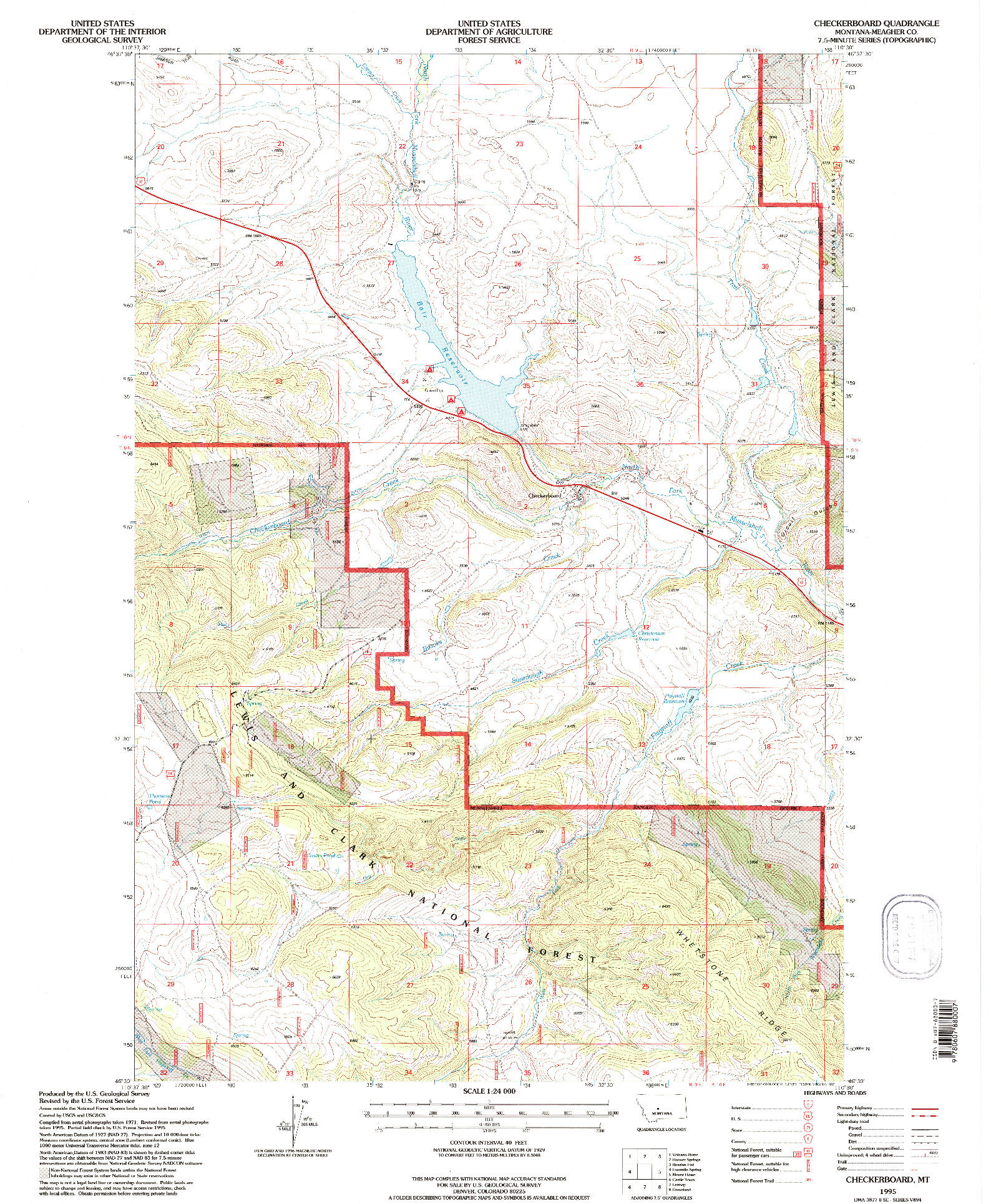 USGS 1:24000-SCALE QUADRANGLE FOR CHECKERBOARD, MT 1995