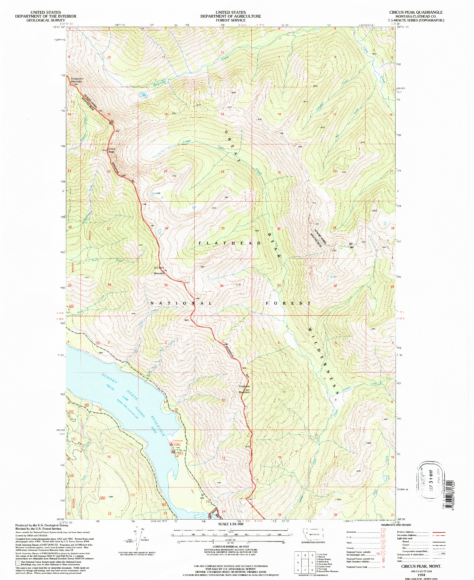 USGS 1:24000-SCALE QUADRANGLE FOR CIRCUS PEAK, MT 1994