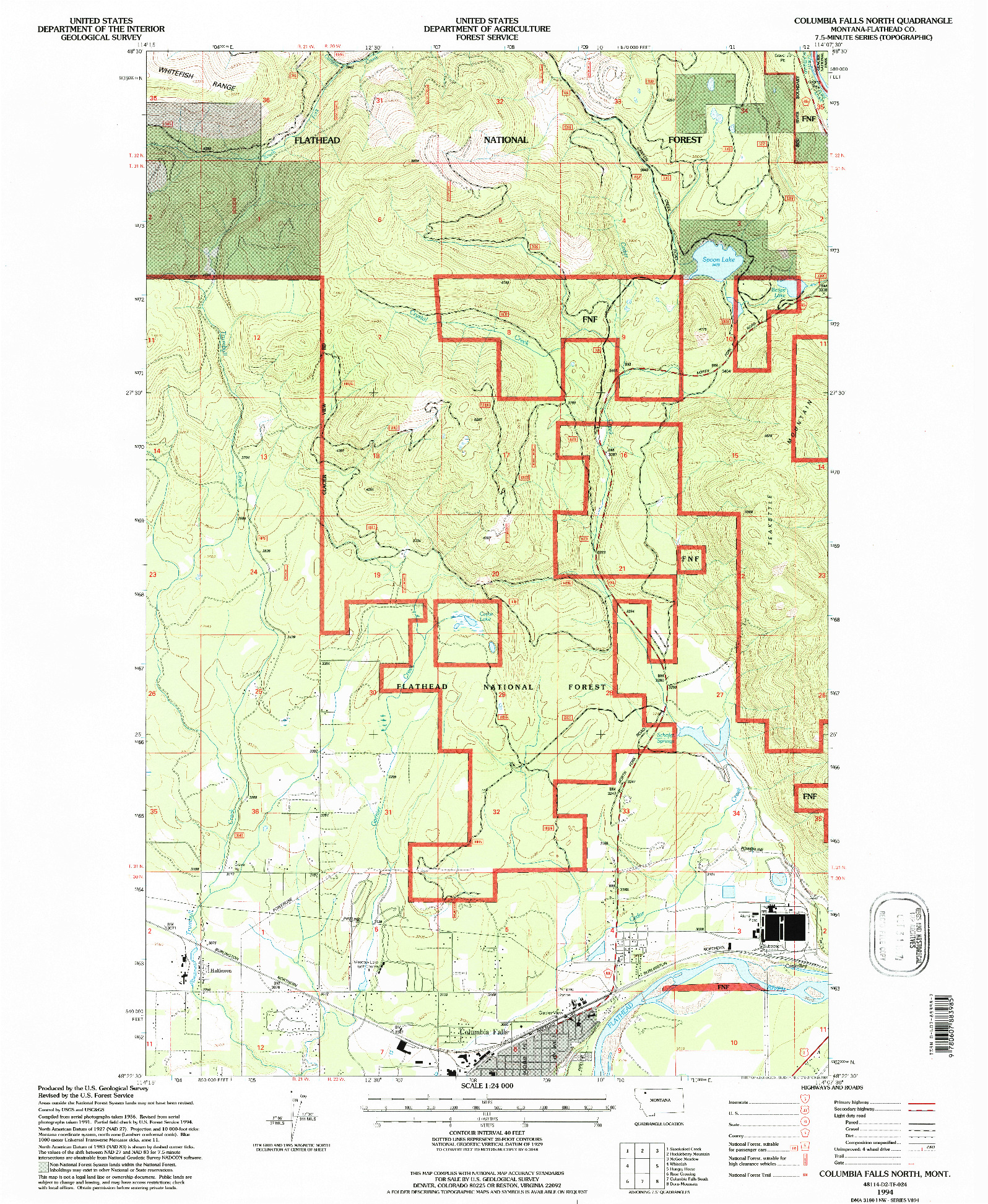 USGS 1:24000-SCALE QUADRANGLE FOR COLUMBIA FALLS NORTH, MT 1994