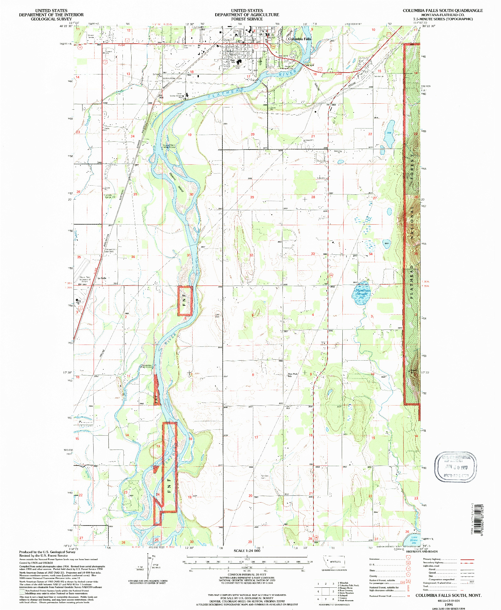 USGS 1:24000-SCALE QUADRANGLE FOR COLUMBIA FALLS SOUTH, MT 1994