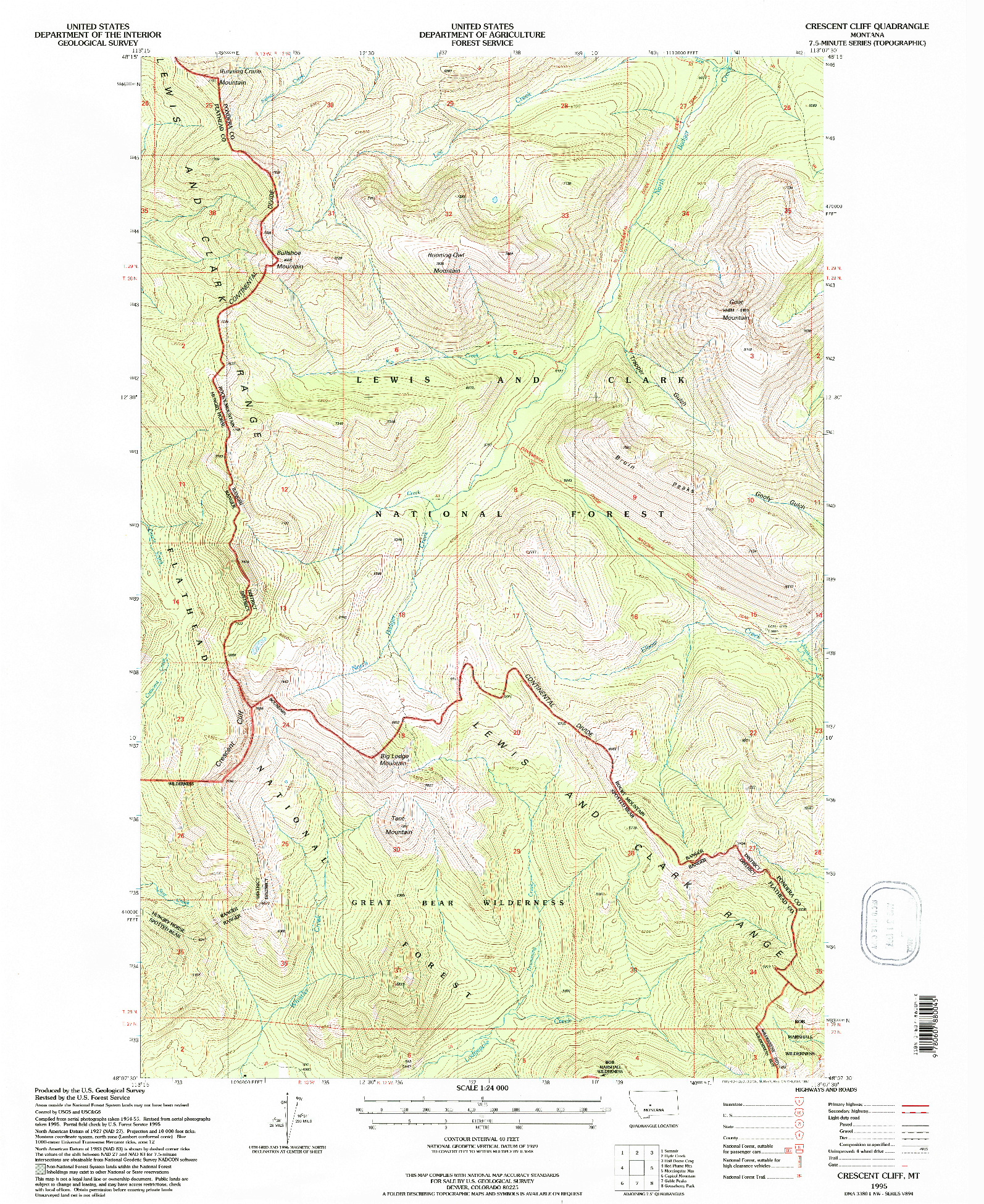 USGS 1:24000-SCALE QUADRANGLE FOR CRESCENT CLIFF, MT 1995