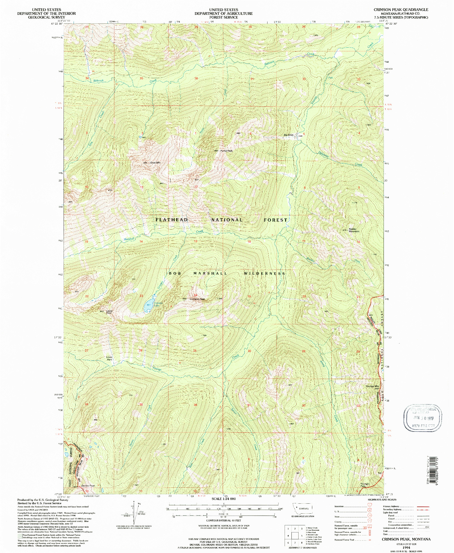 USGS 1:24000-SCALE QUADRANGLE FOR CRIMSON PEAK, MT 1994