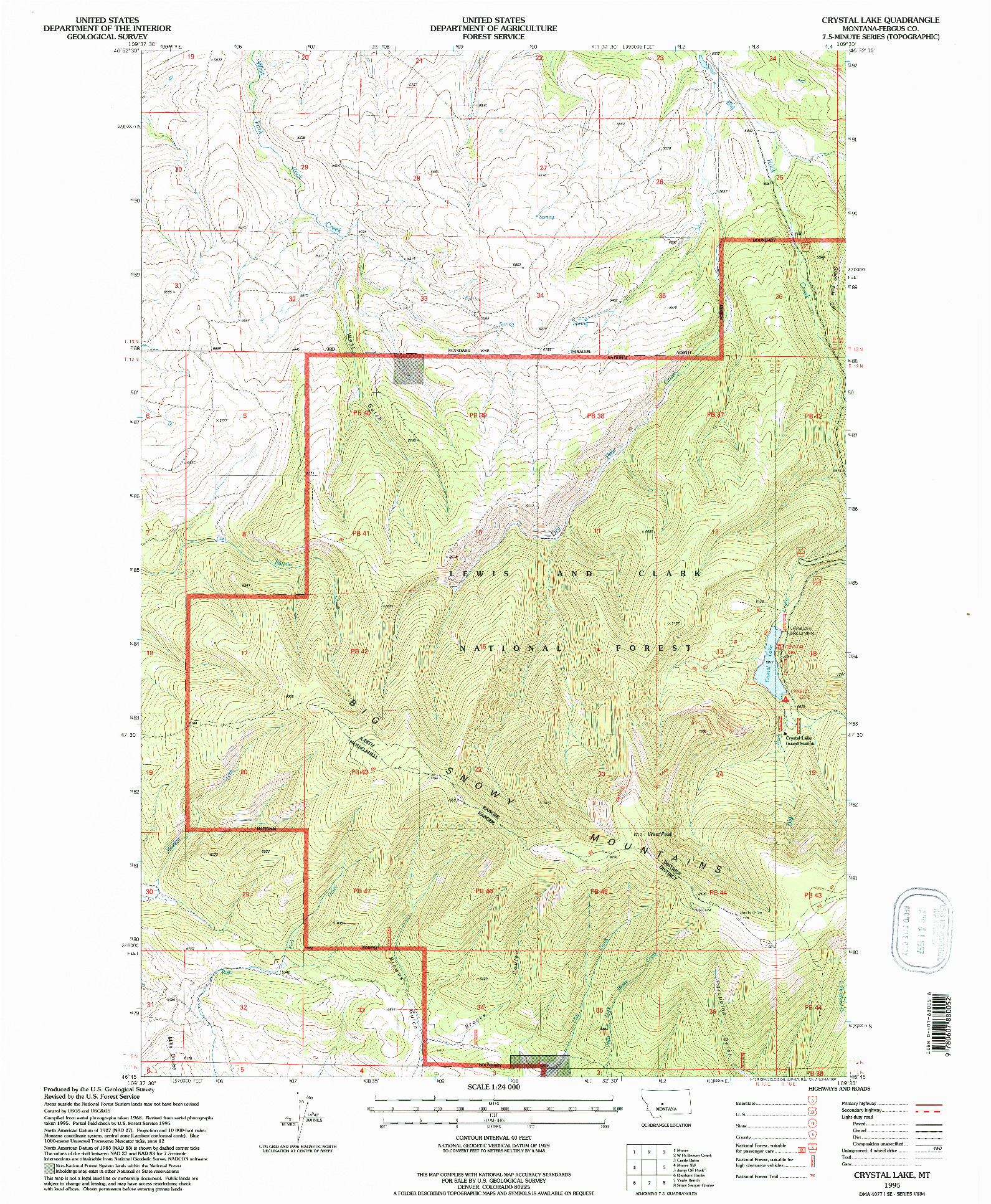 USGS 1:24000-SCALE QUADRANGLE FOR CRYSTAL LAKE, MT 1995